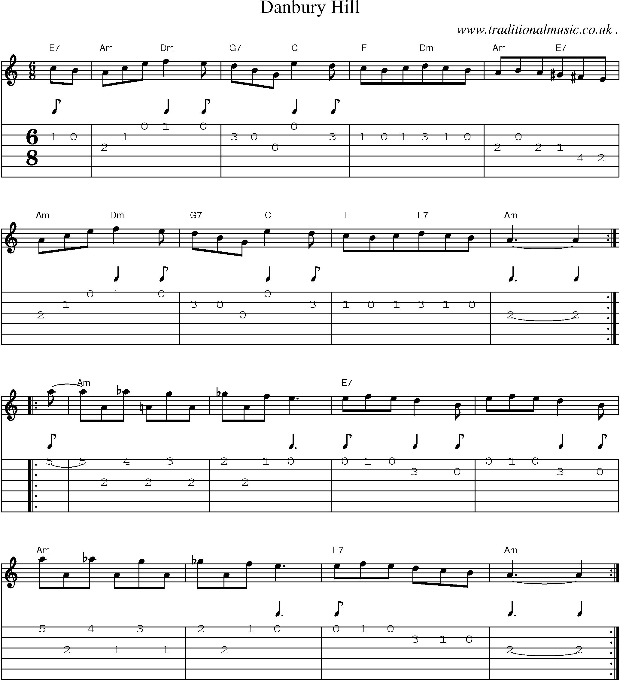 Sheet-Music and Guitar Tabs for Danbury Hill
