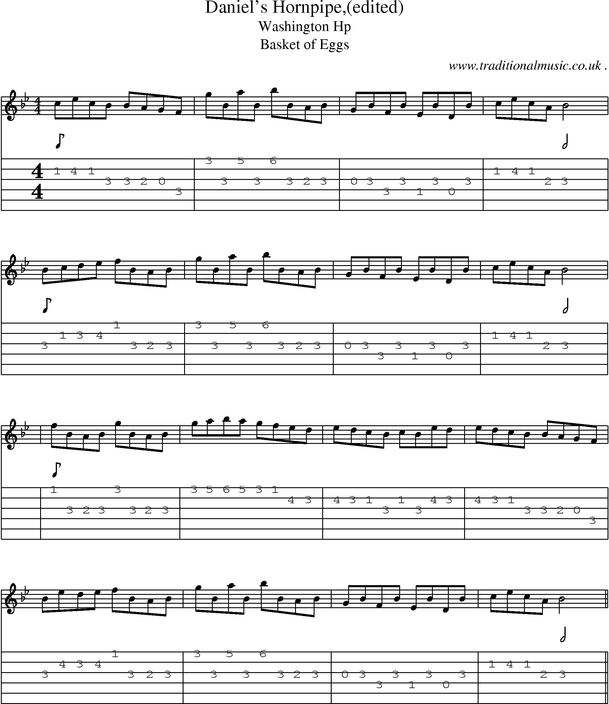 Sheet-Music and Guitar Tabs for Daniels Hornpipe(edited)