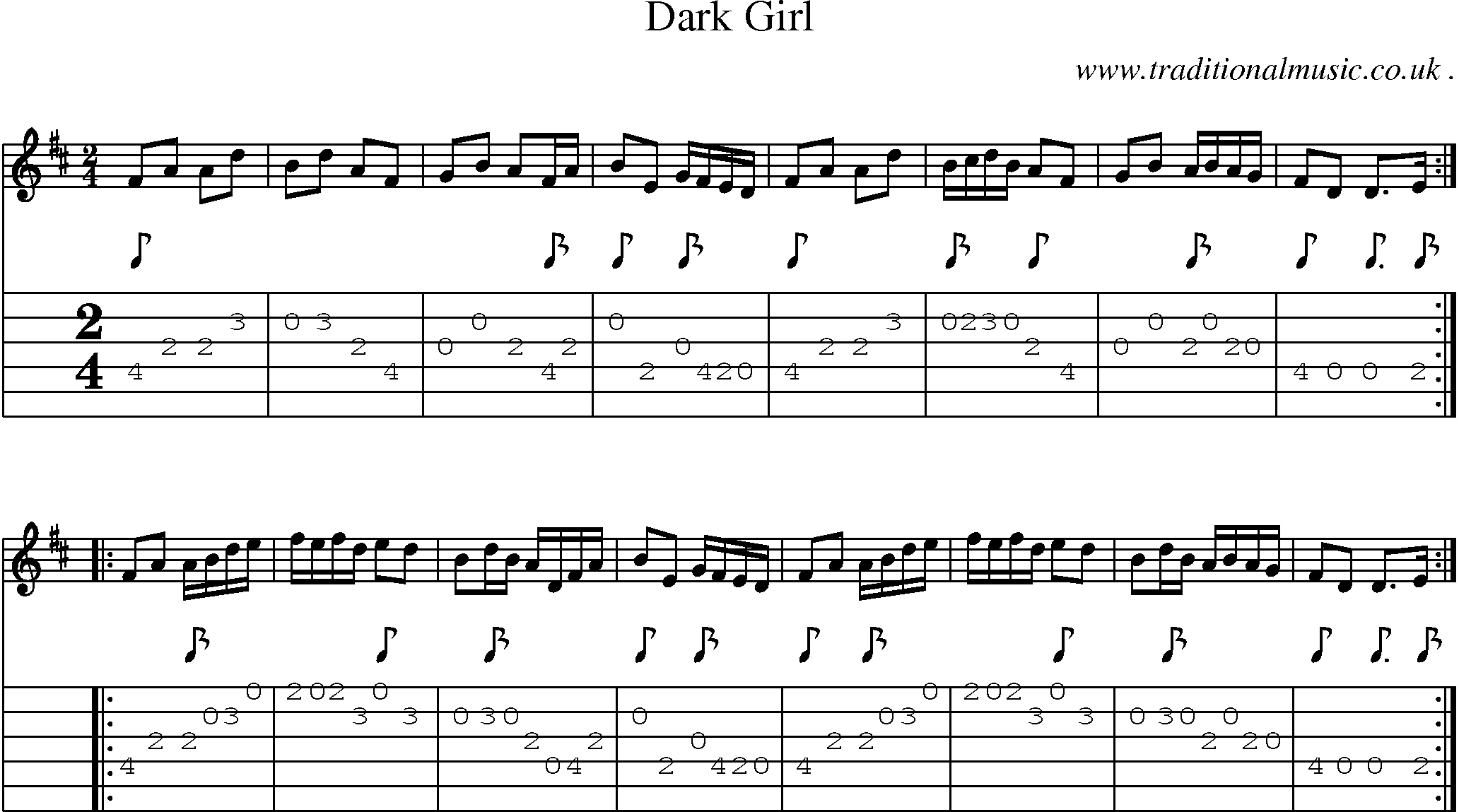 Sheet-Music and Guitar Tabs for Dark Girl