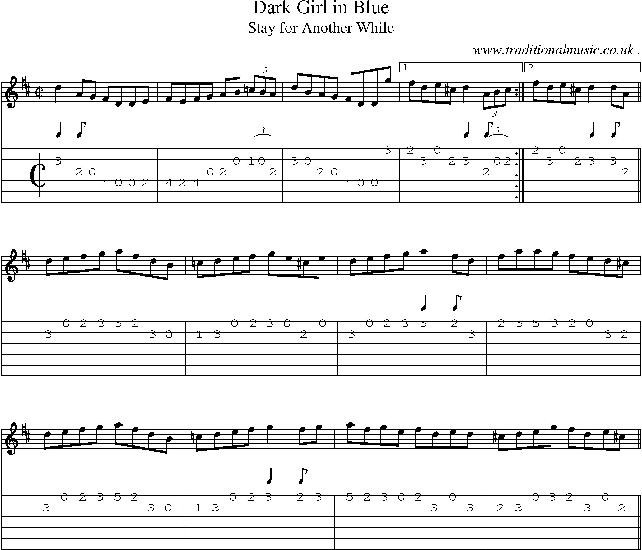 Sheet-Music and Guitar Tabs for Dark Girl In Blue