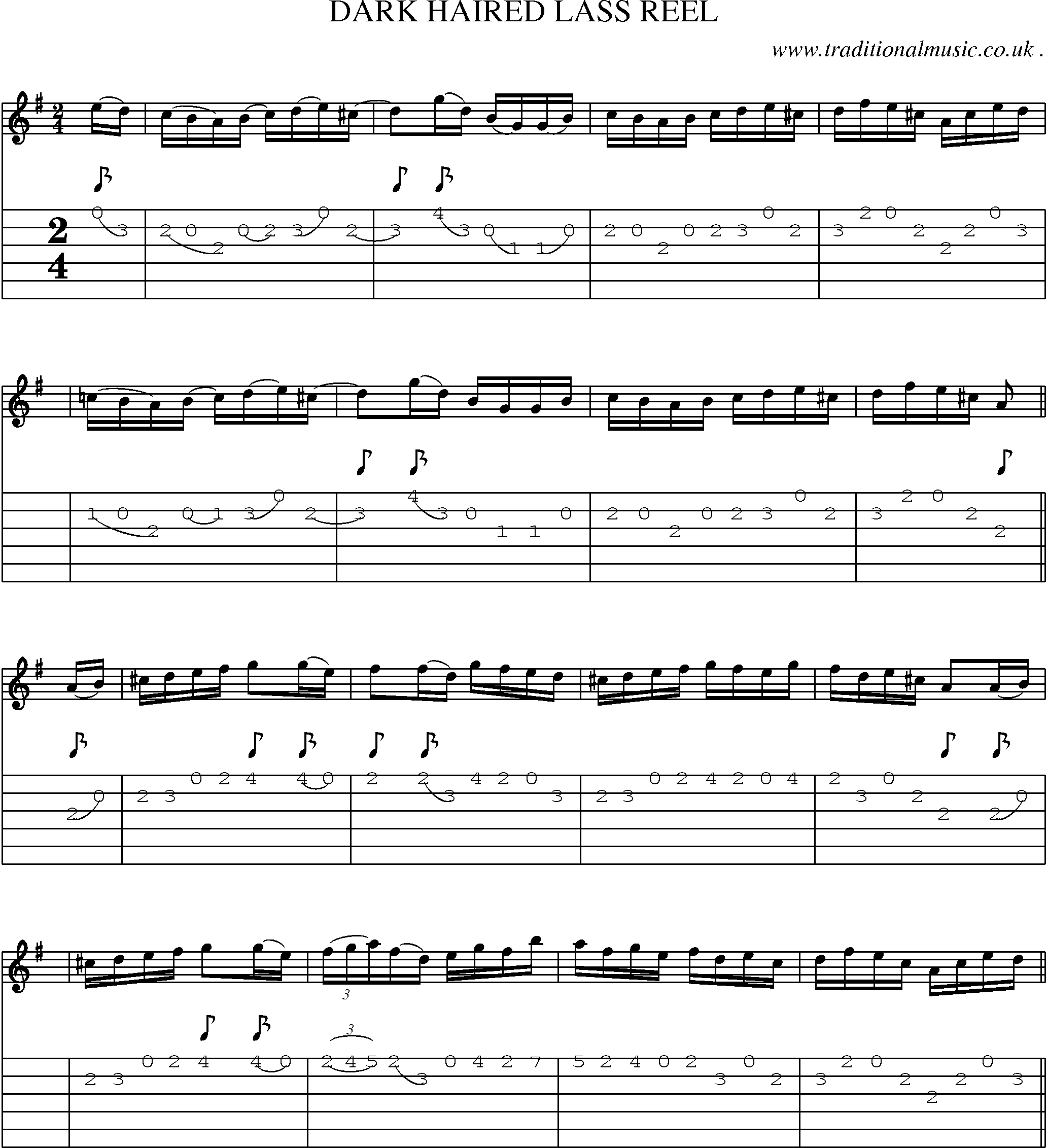 Sheet-Music and Guitar Tabs for Dark Haired Lass Reel