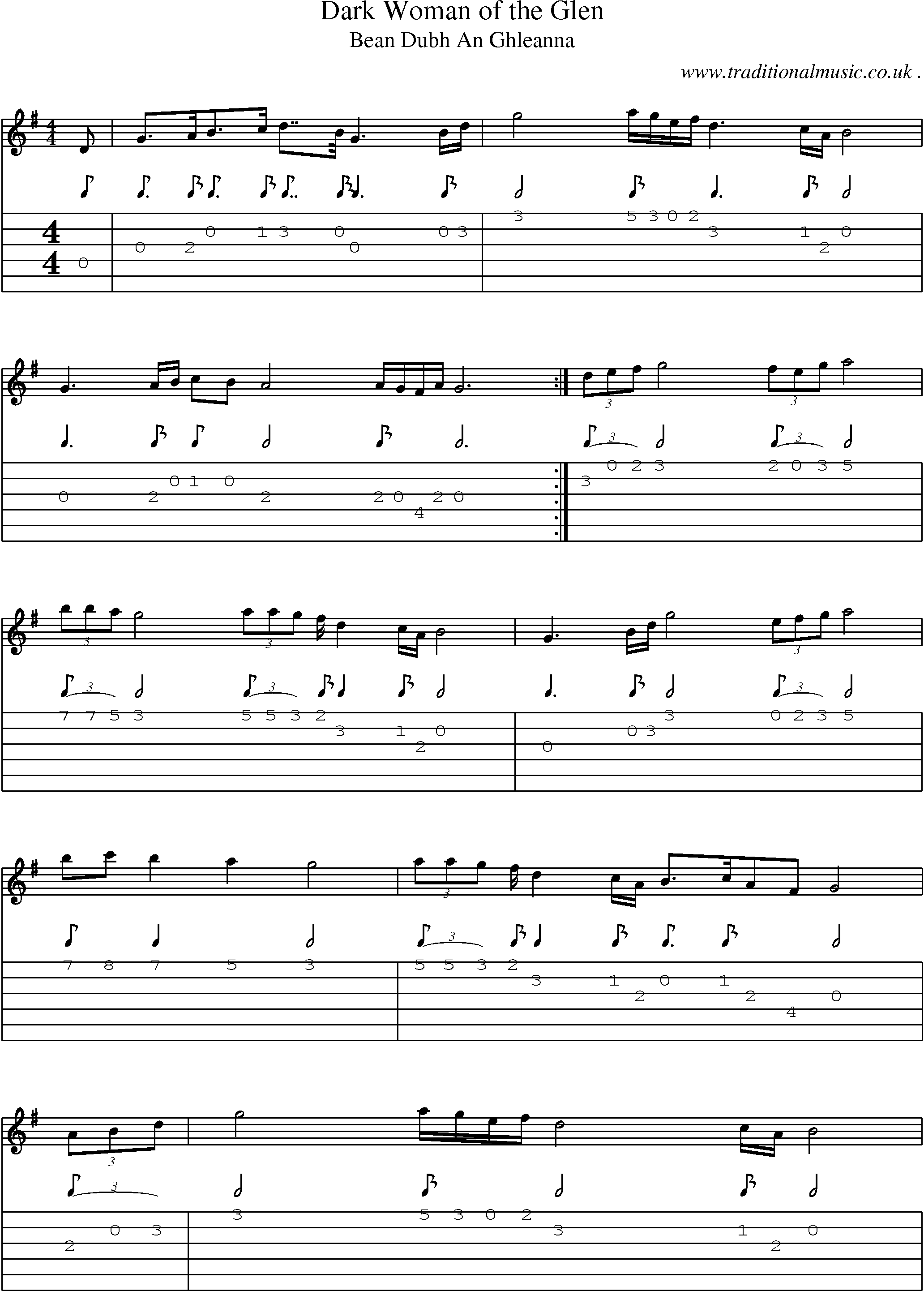 Sheet-Music and Guitar Tabs for Dark Woman Of The Glen