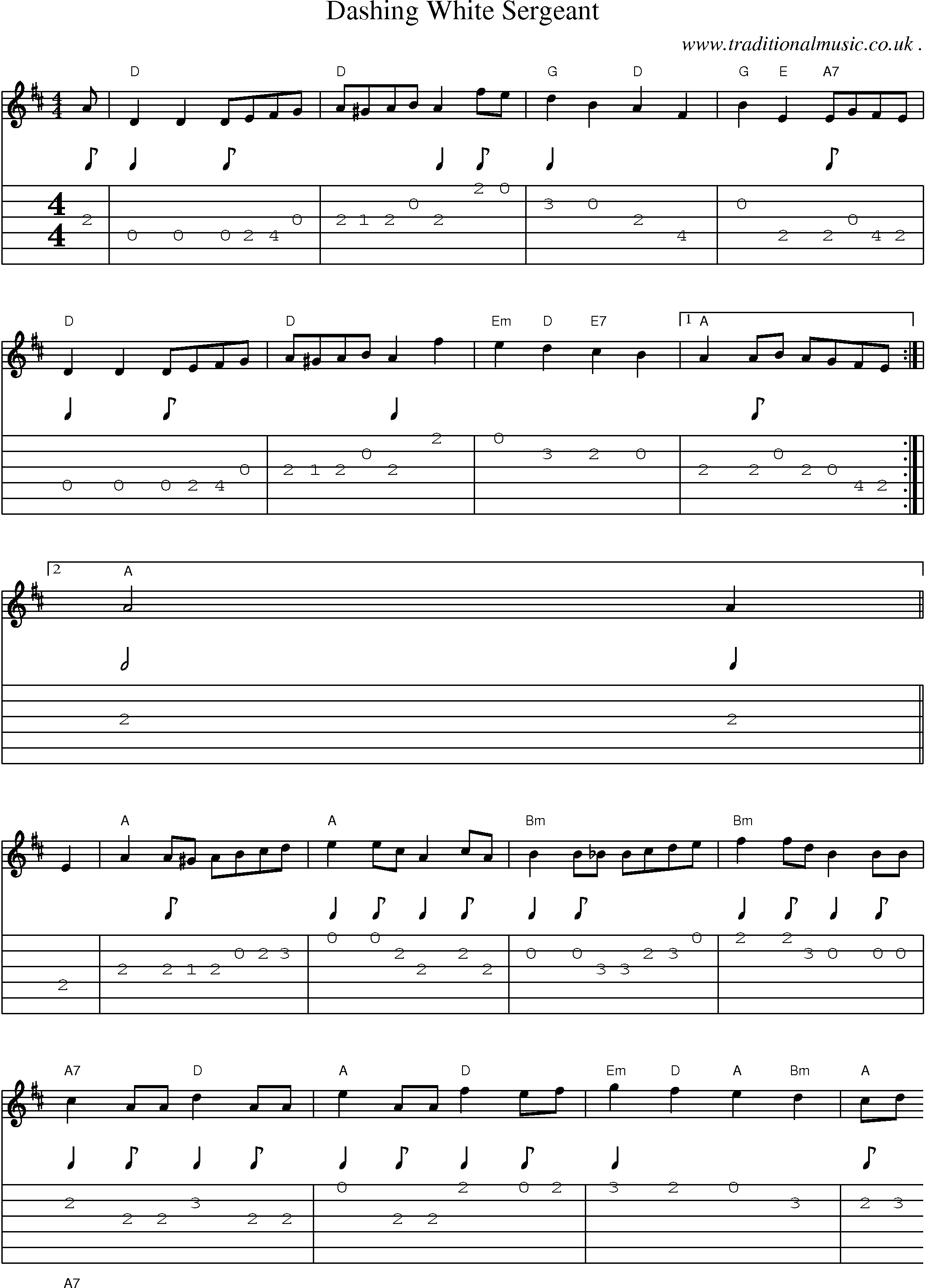 Sheet-Music and Guitar Tabs for Dashing White Sergeant