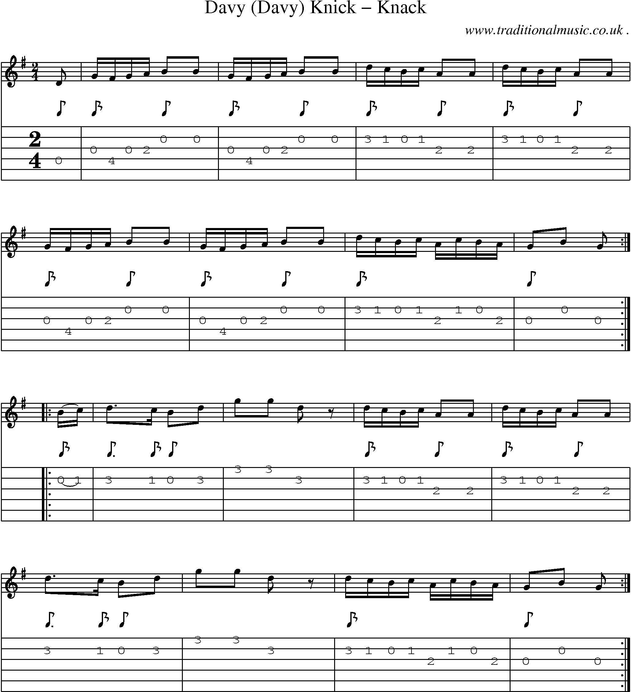 Sheet-Music and Guitar Tabs for Davy (davy) Knick Knack