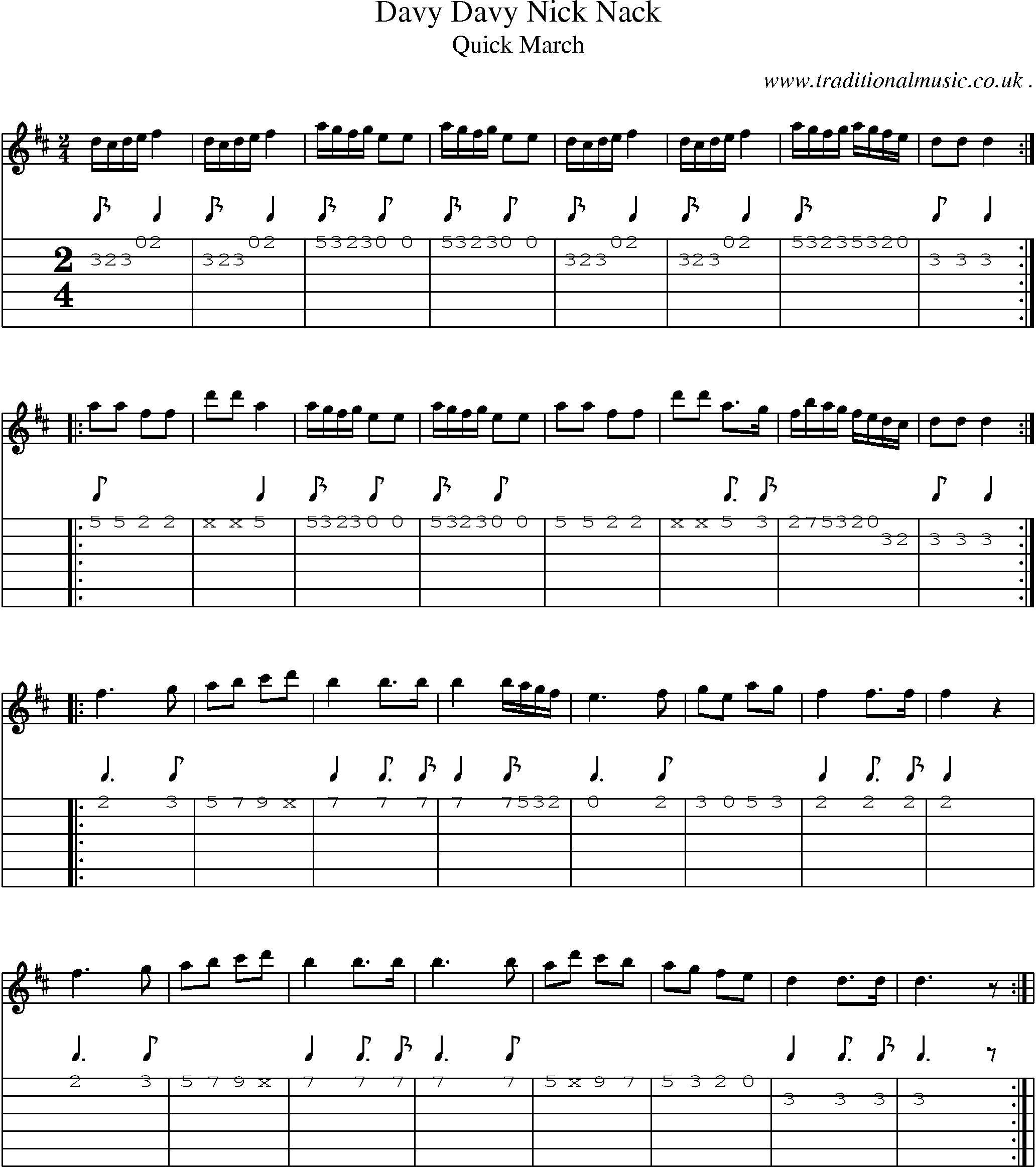 Sheet-Music and Guitar Tabs for Davy Davy Nick Nack