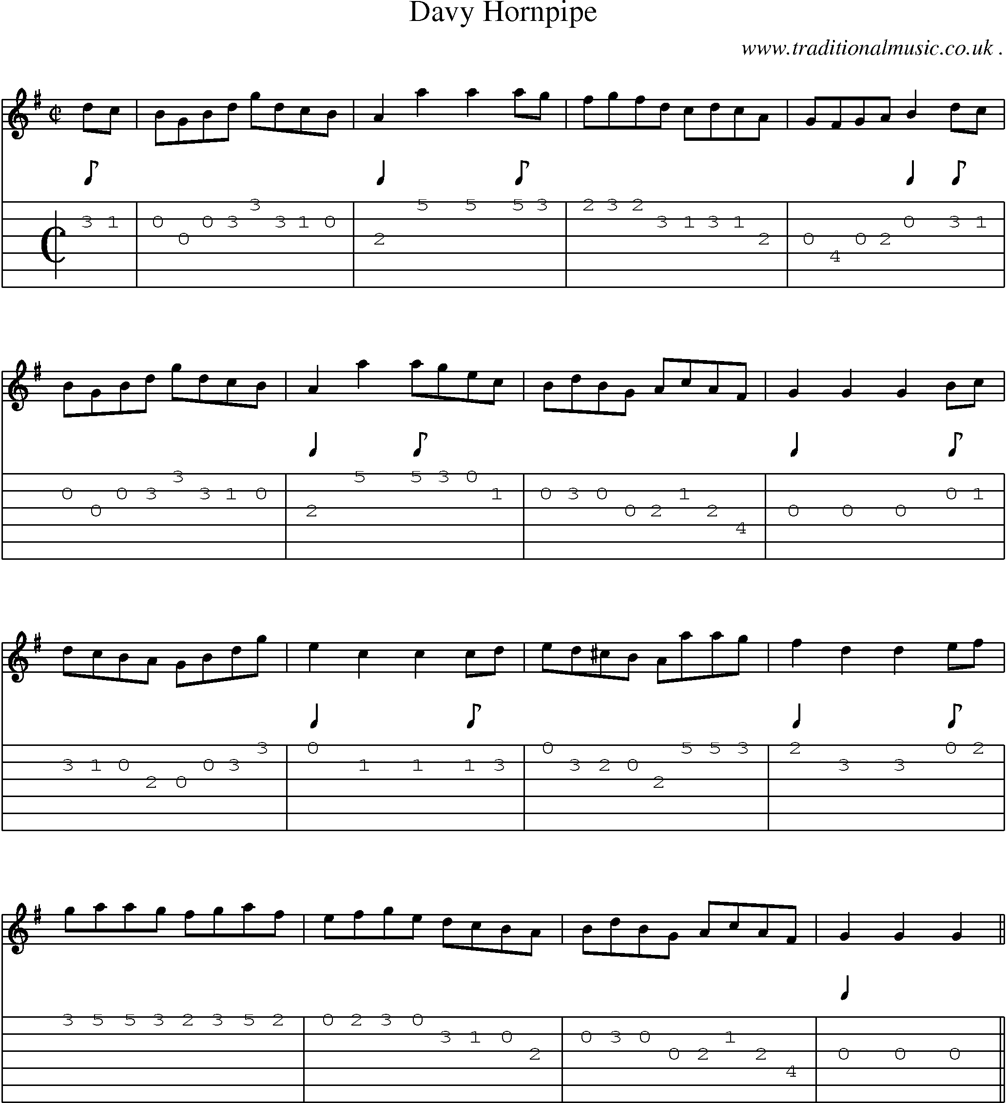 Sheet-Music and Guitar Tabs for Davy Hornpipe