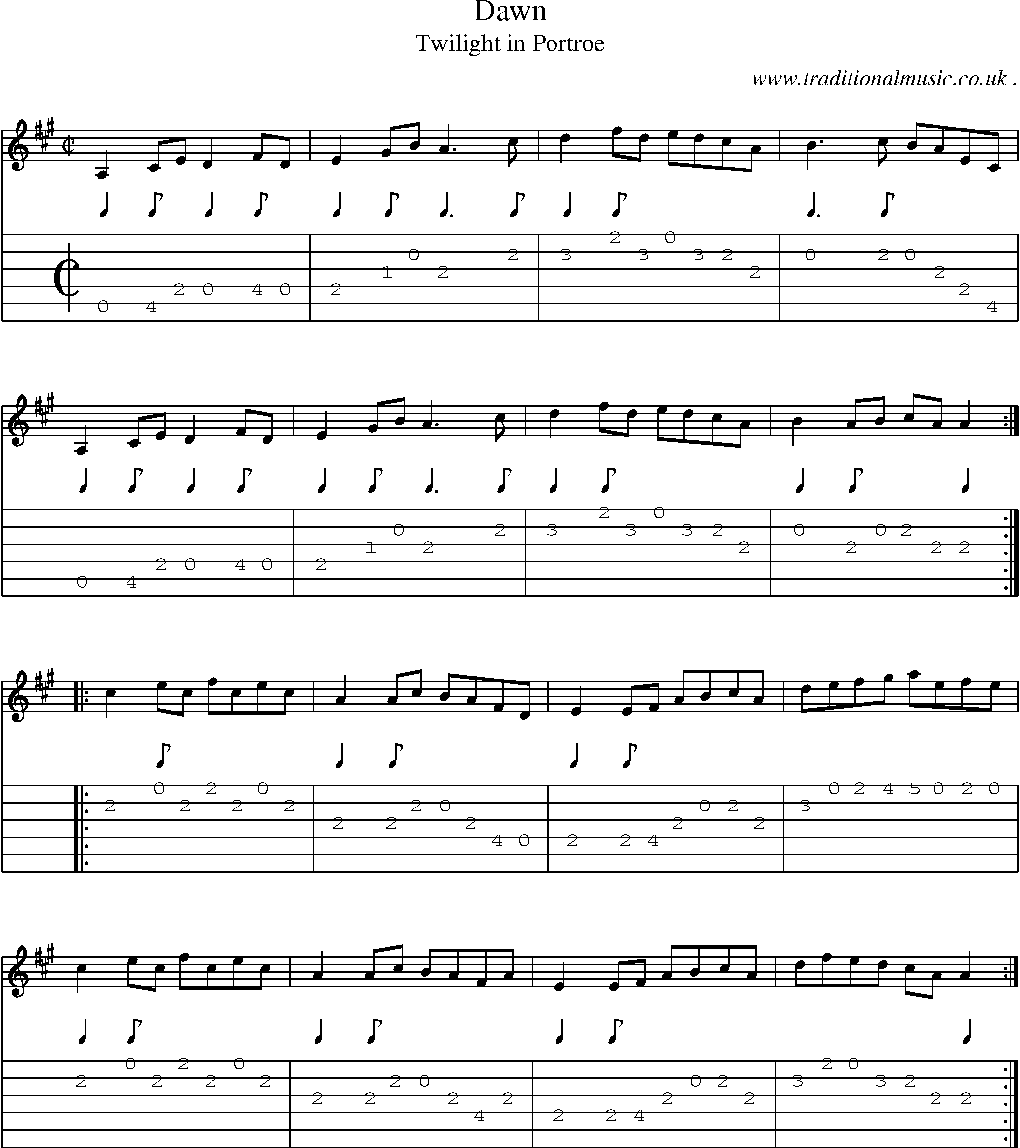 Sheet-Music and Guitar Tabs for Dawn