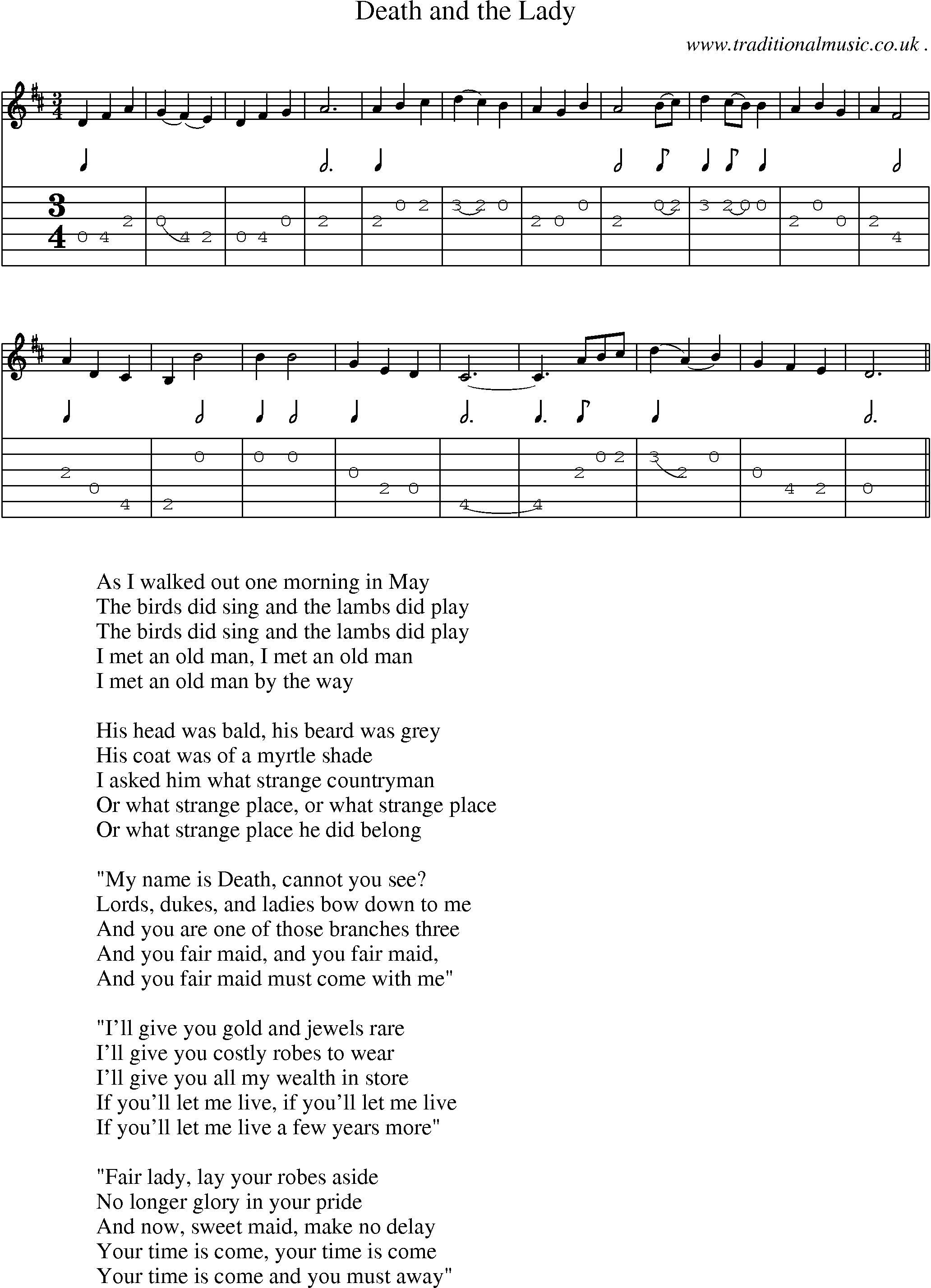 Sheet-Music and Guitar Tabs for Death And The Lady