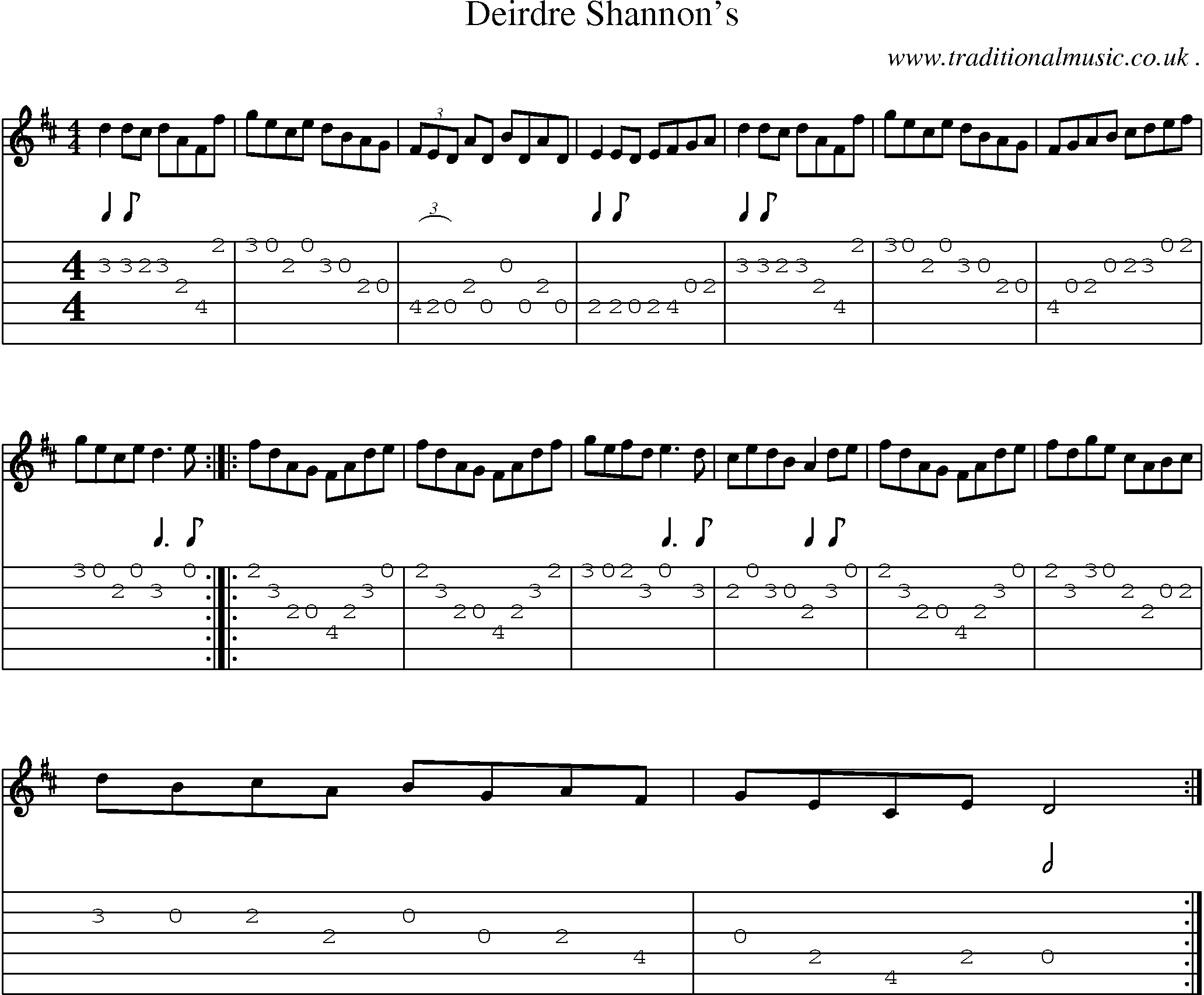 Sheet-Music and Guitar Tabs for Deirdre Shannons