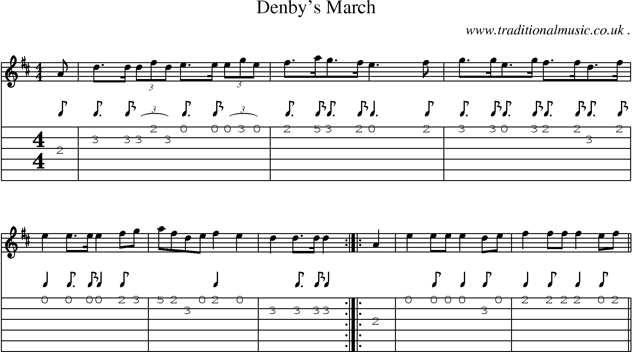 Sheet-Music and Guitar Tabs for Denbys March