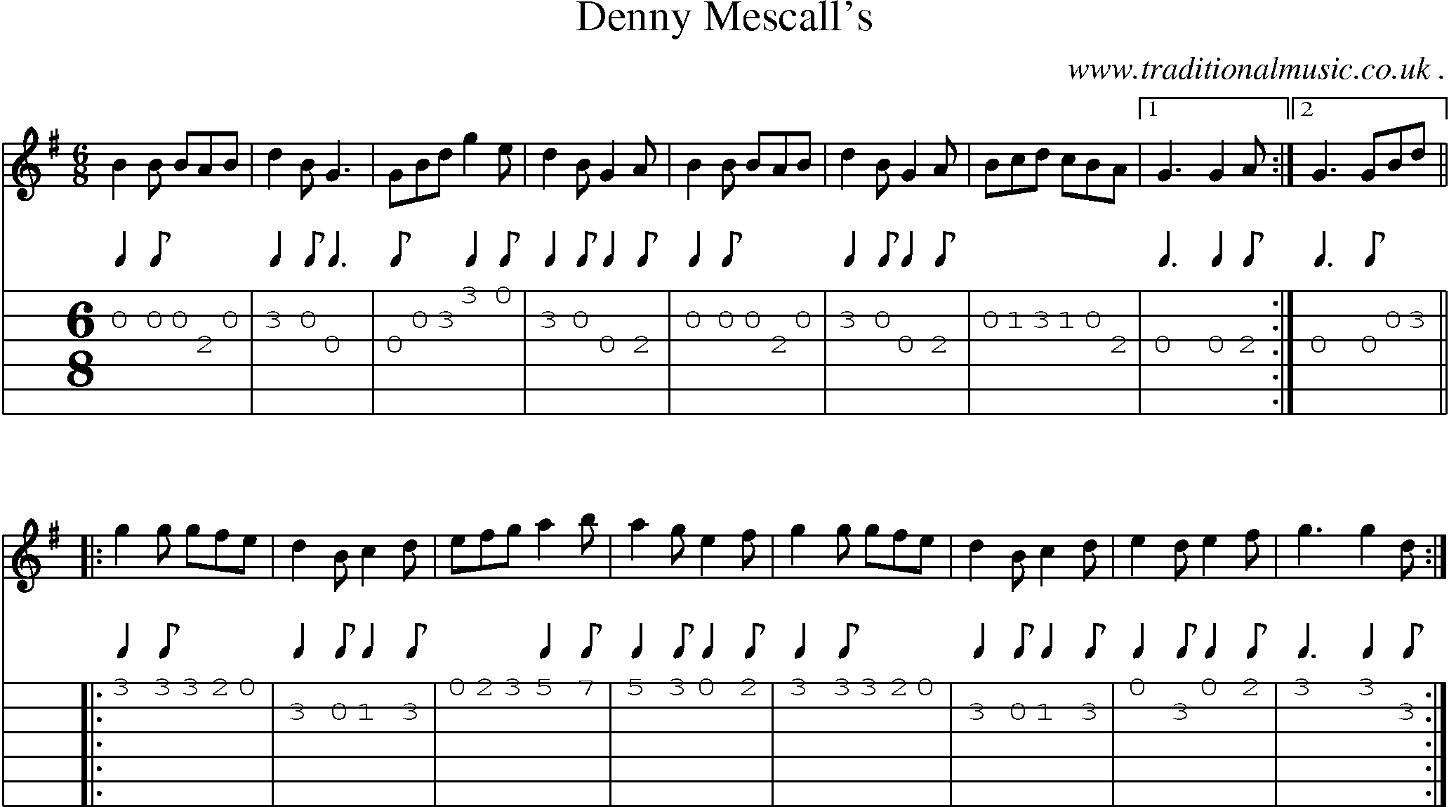 Sheet-Music and Guitar Tabs for Denny Mescalls