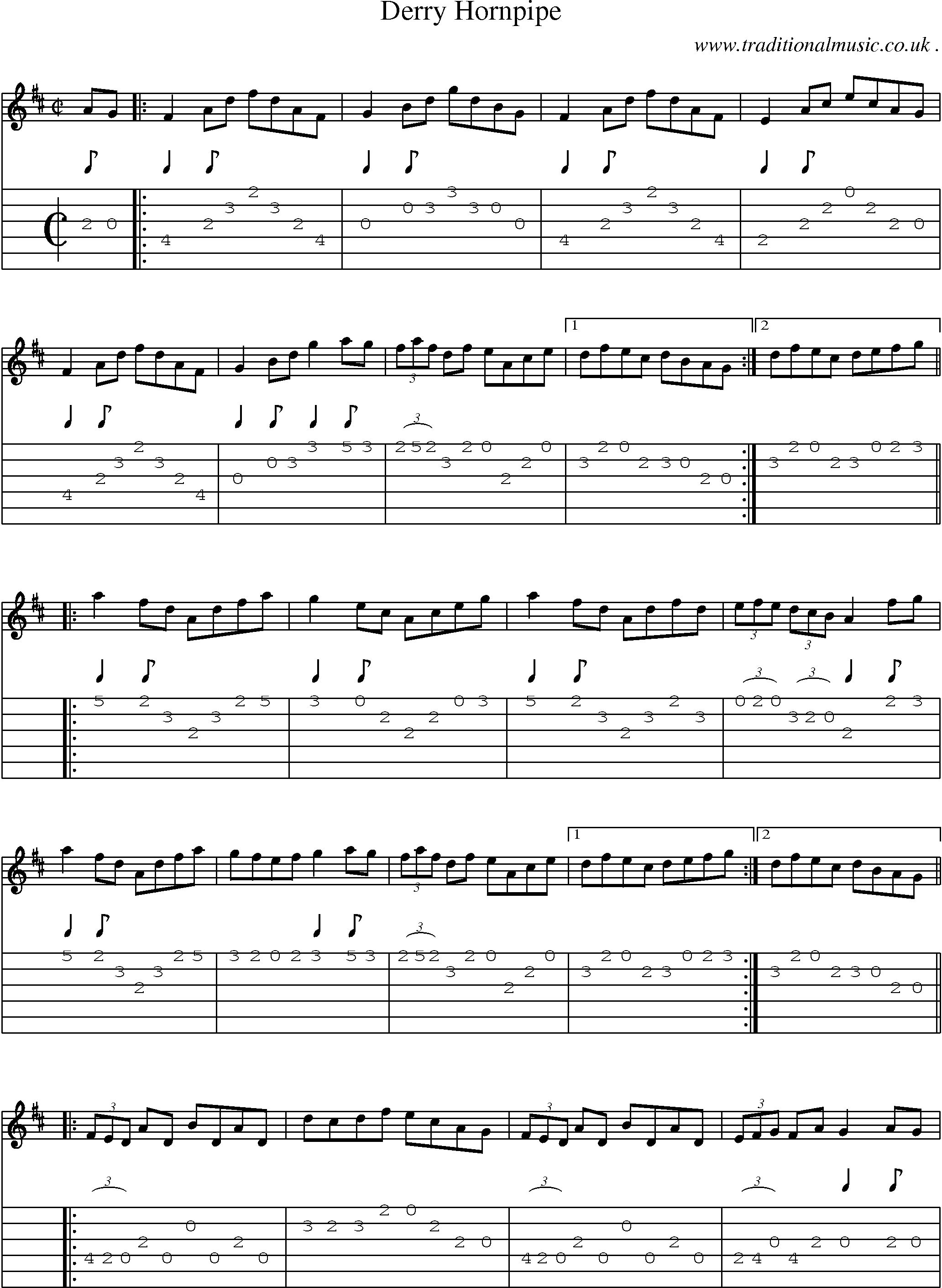 Sheet-Music and Guitar Tabs for Derry Hornpipe