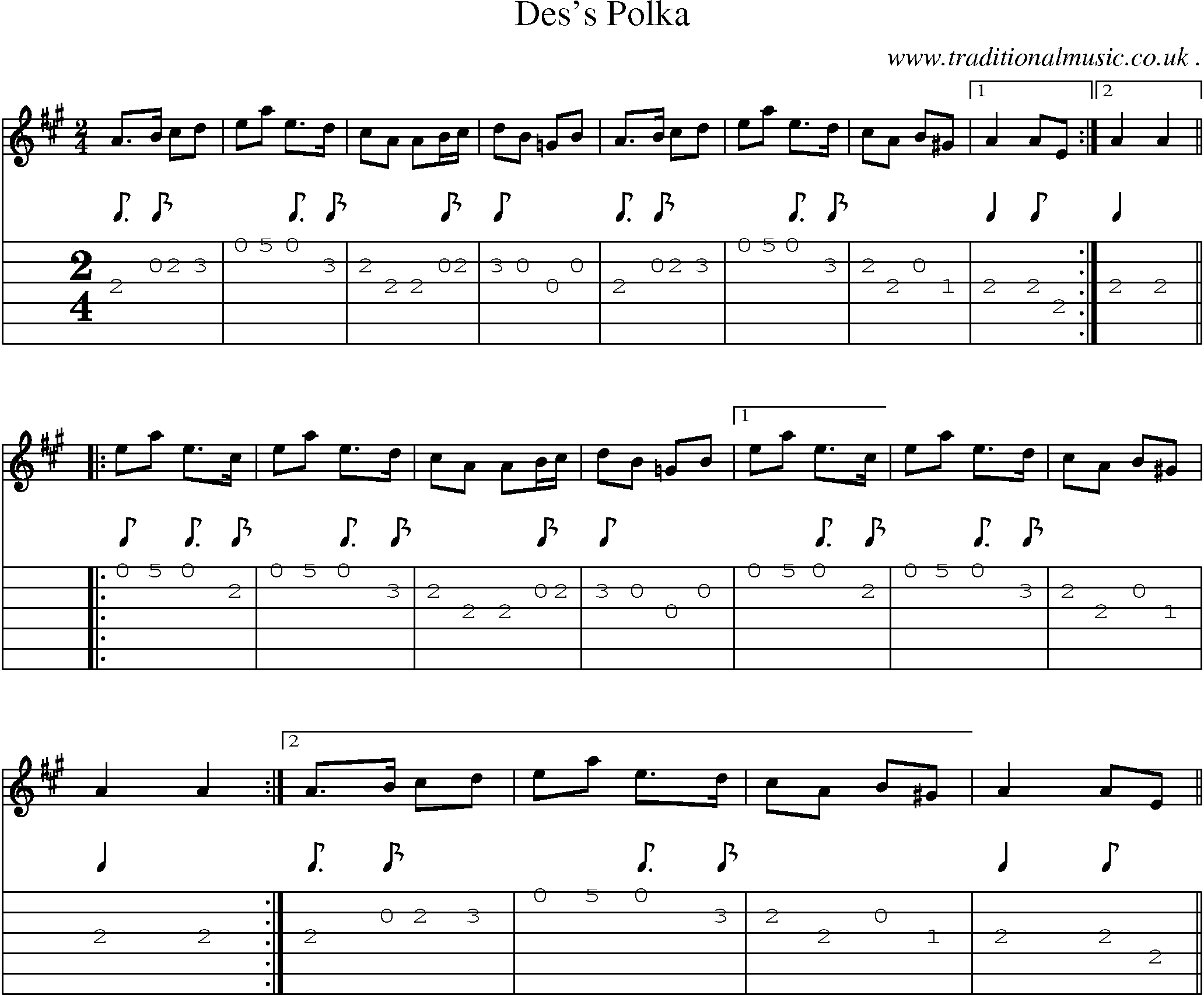 Sheet-Music and Guitar Tabs for Dess Polka