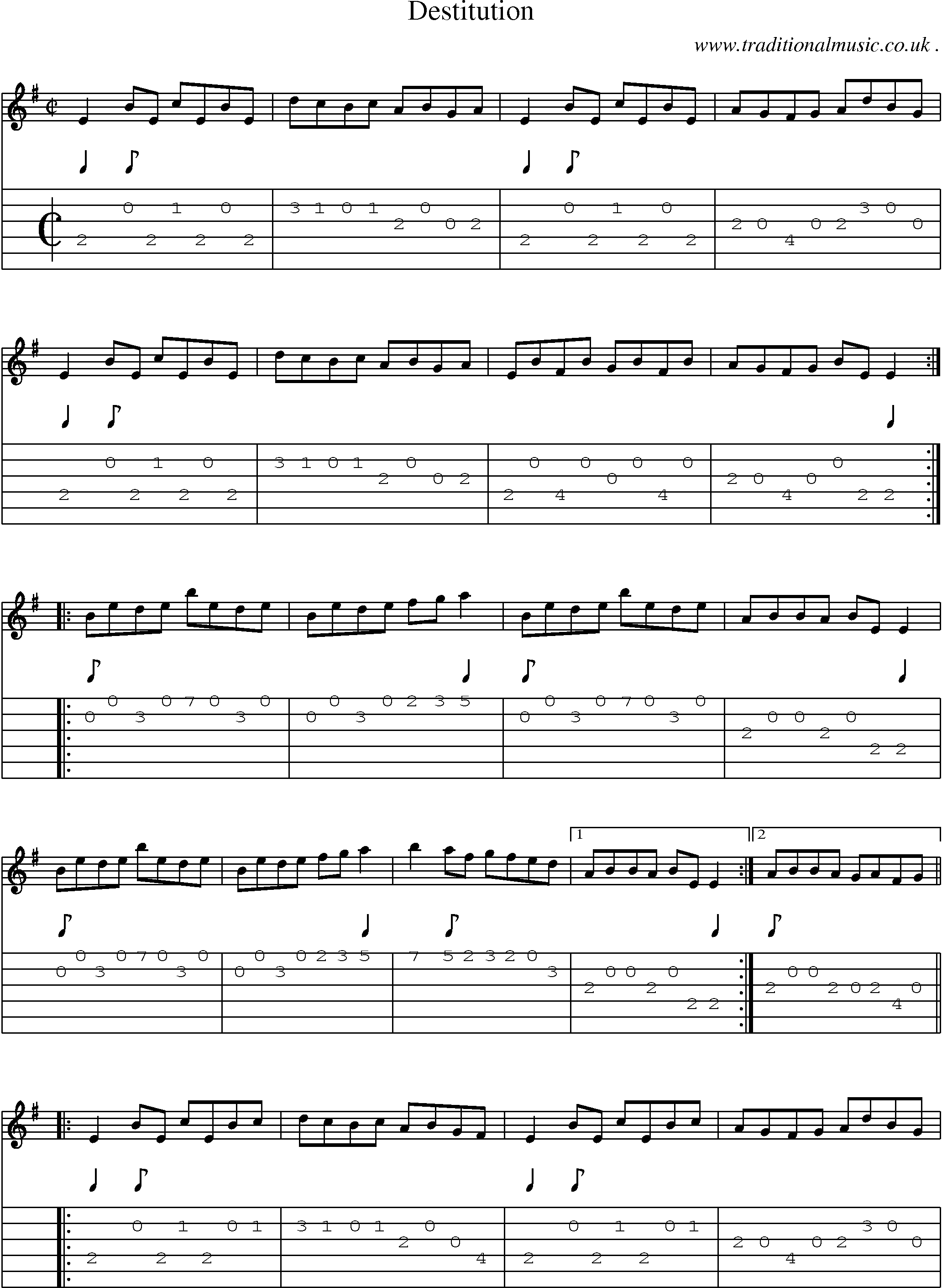 Sheet-Music and Guitar Tabs for Destitution