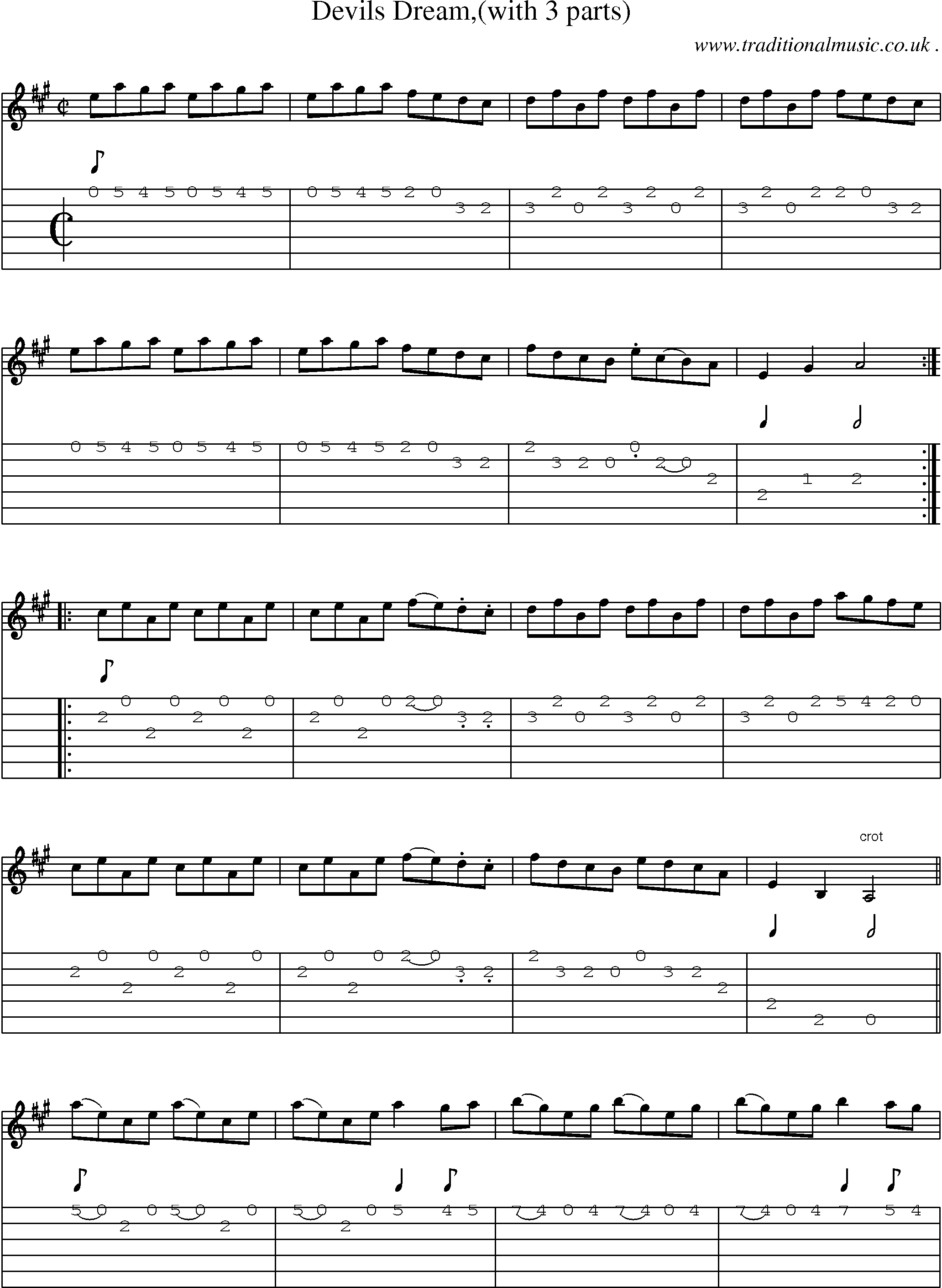 Sheet-Music and Guitar Tabs for Devils Dream(with 3 Parts)