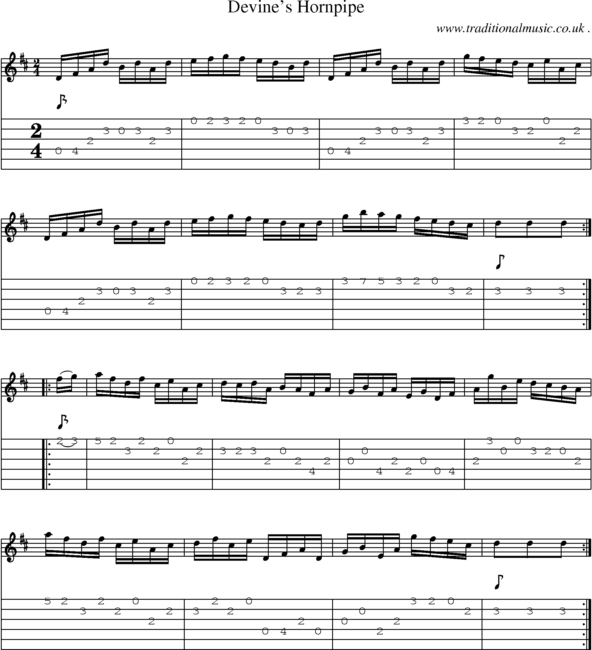 Sheet-Music and Guitar Tabs for Devines Hornpipe