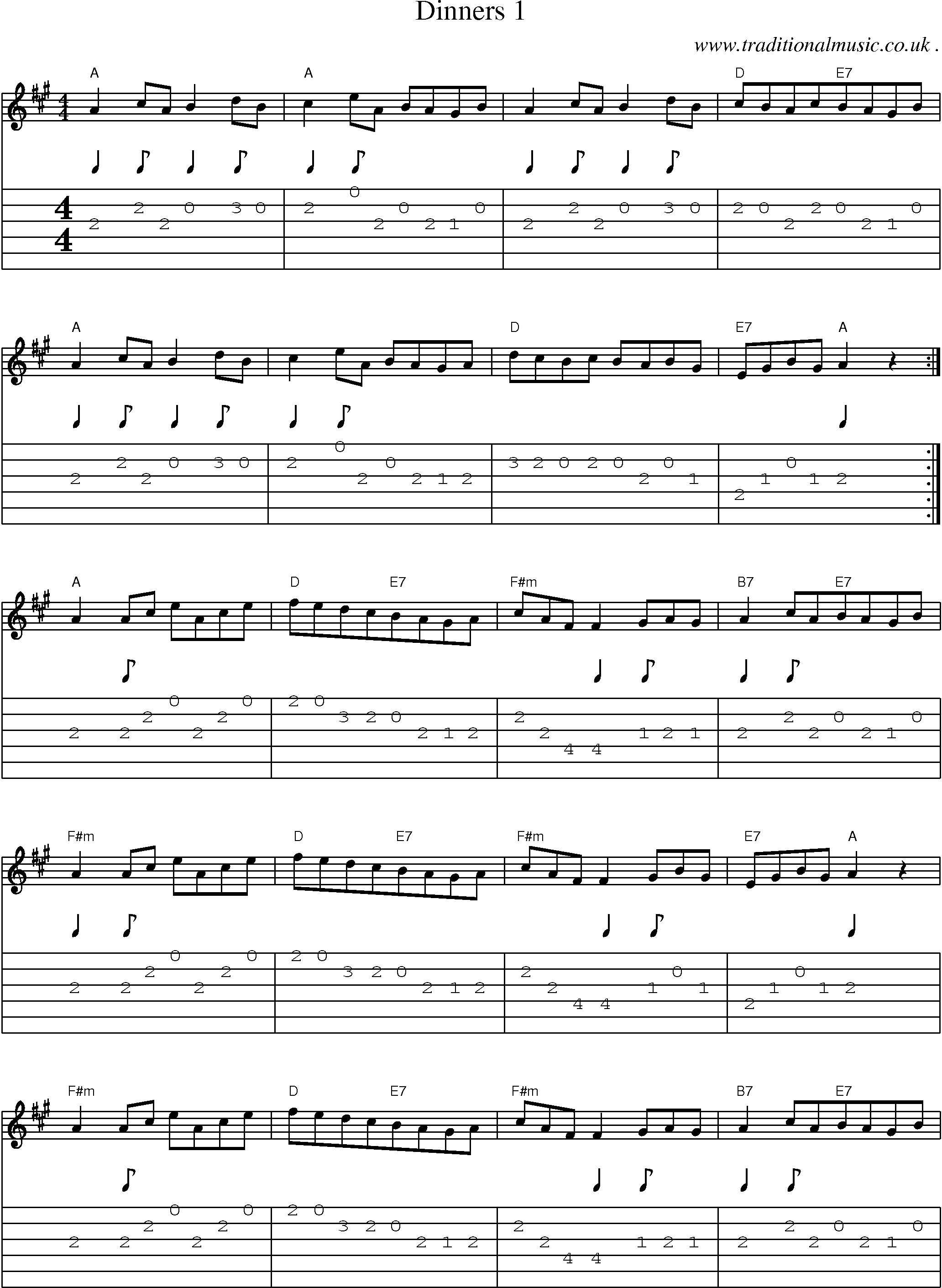 Sheet-Music and Guitar Tabs for Dinners 1
