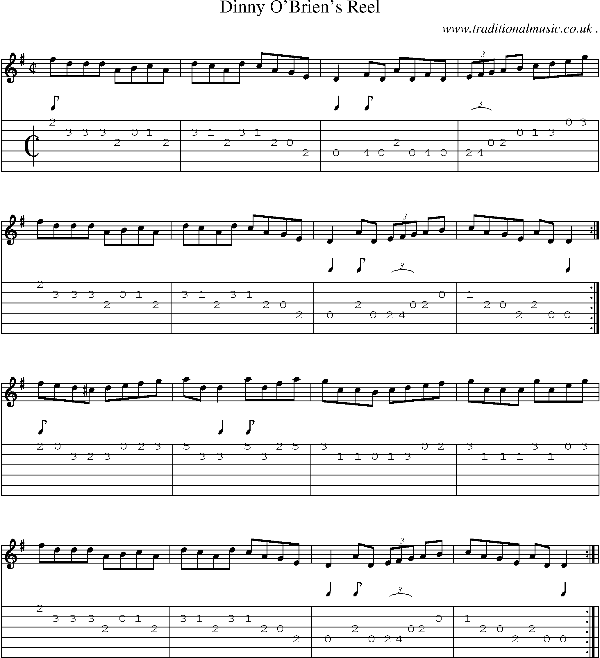 Sheet-Music and Guitar Tabs for Dinny Obriens Reel