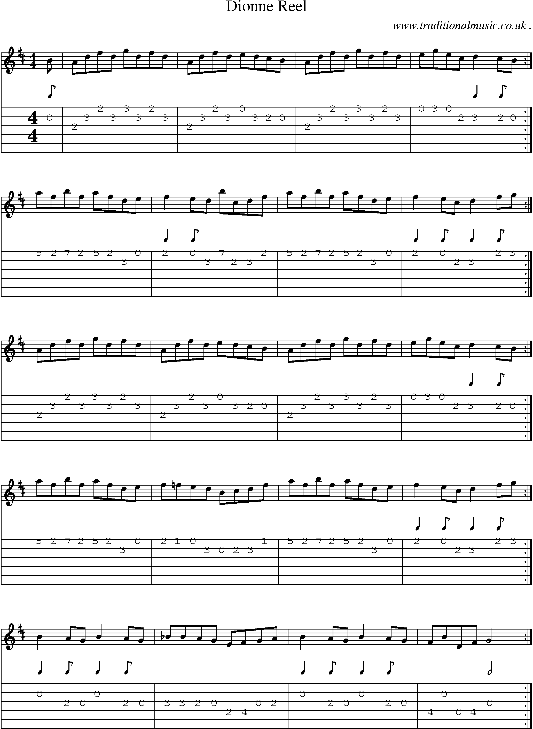 Sheet-Music and Guitar Tabs for Dionne Reel