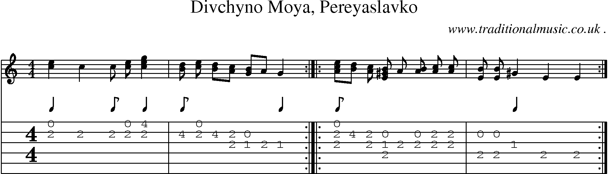 Sheet-Music and Guitar Tabs for Divchyno Moya Pereyaslavko