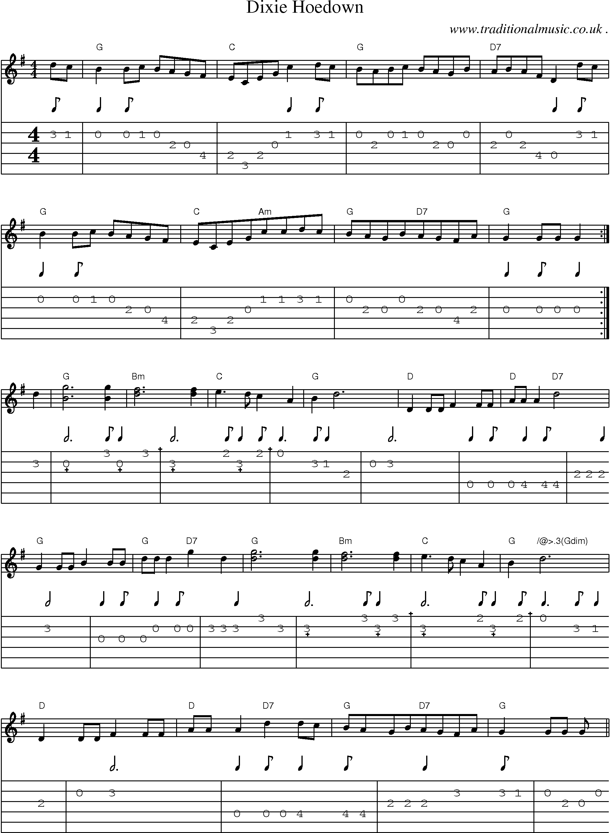 Sheet-Music and Guitar Tabs for Dixie Hoedown