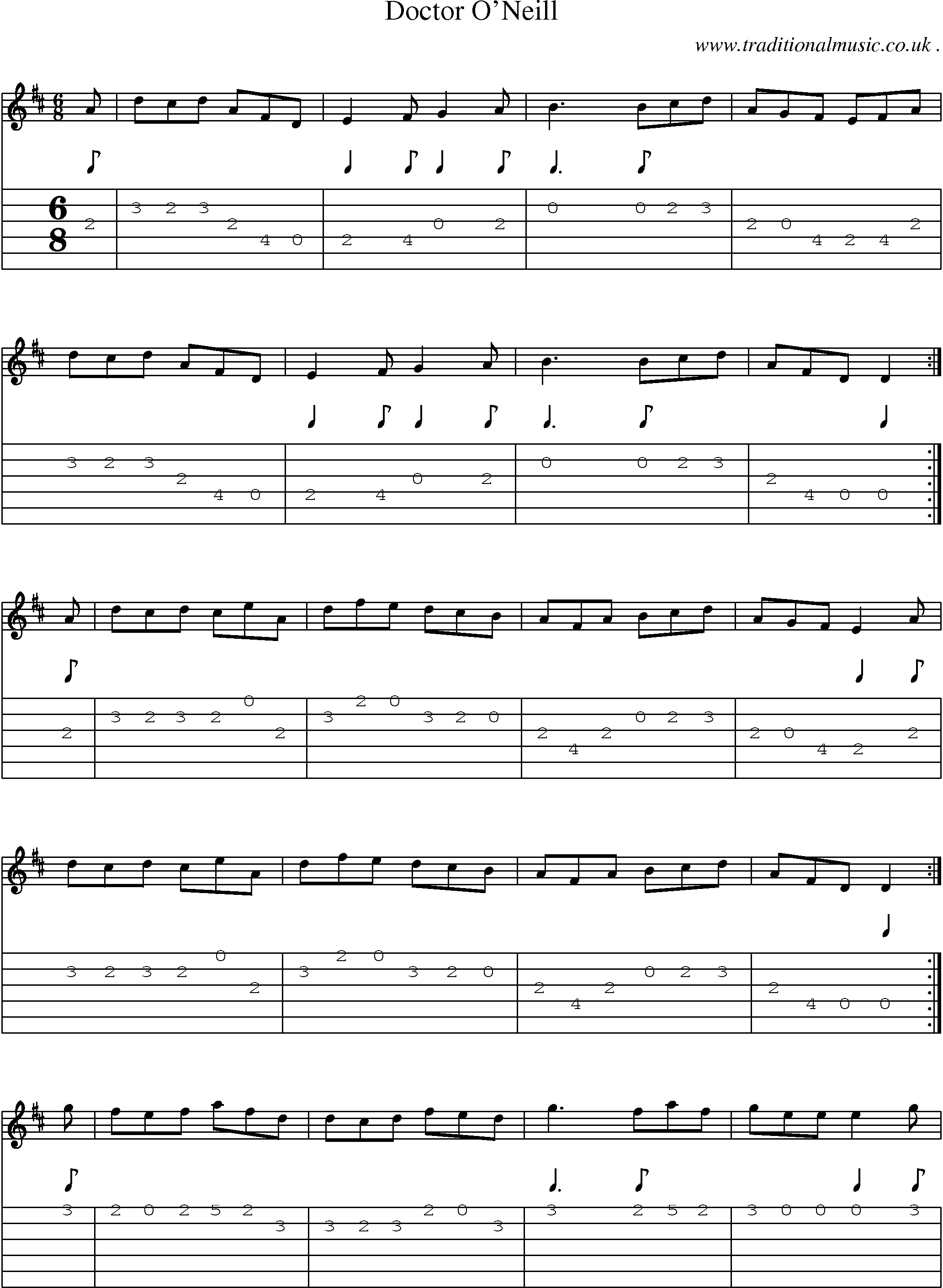 Sheet-Music and Guitar Tabs for Doctor Oneill