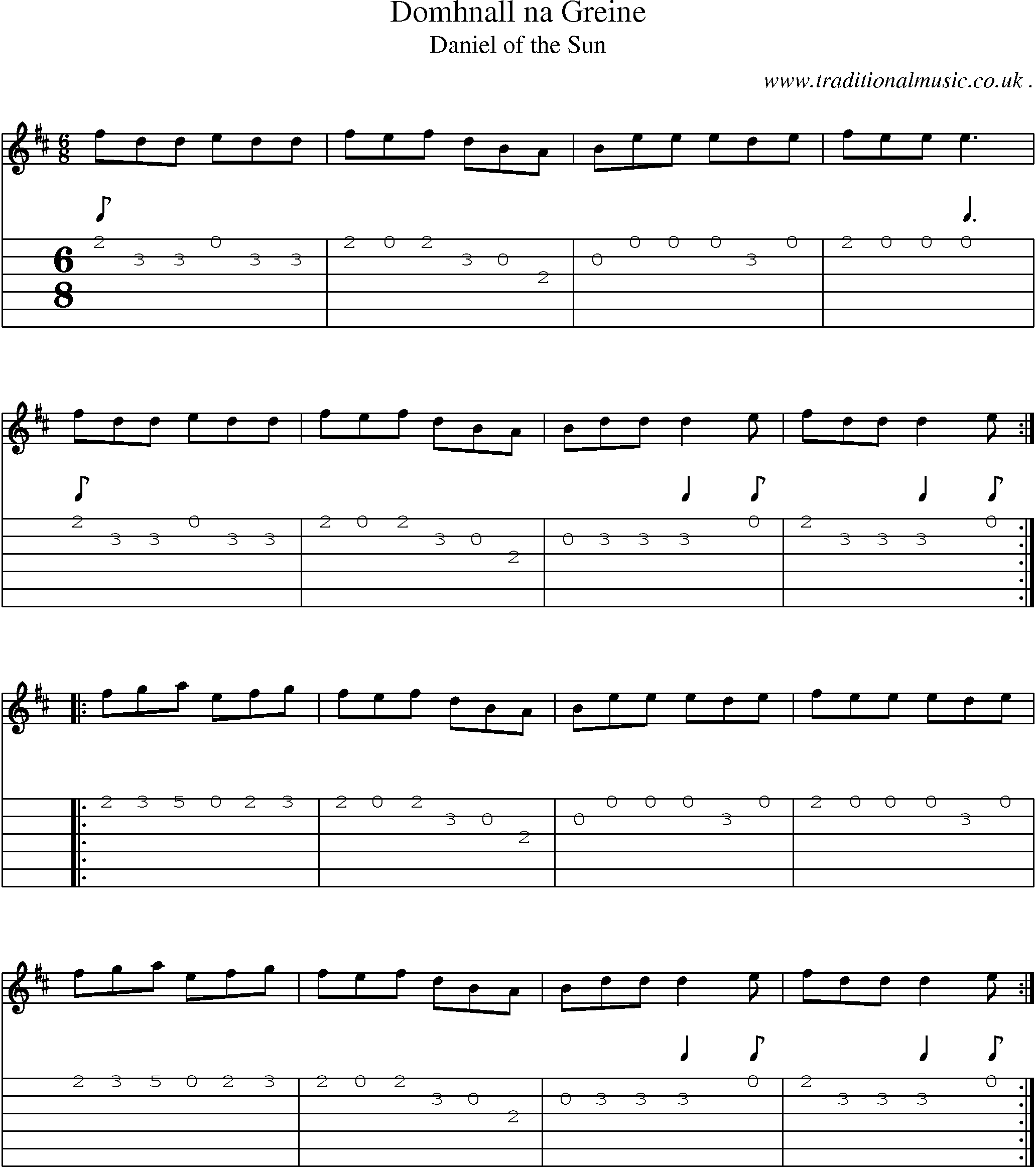 Sheet-Music and Guitar Tabs for Domhnall Na Greine