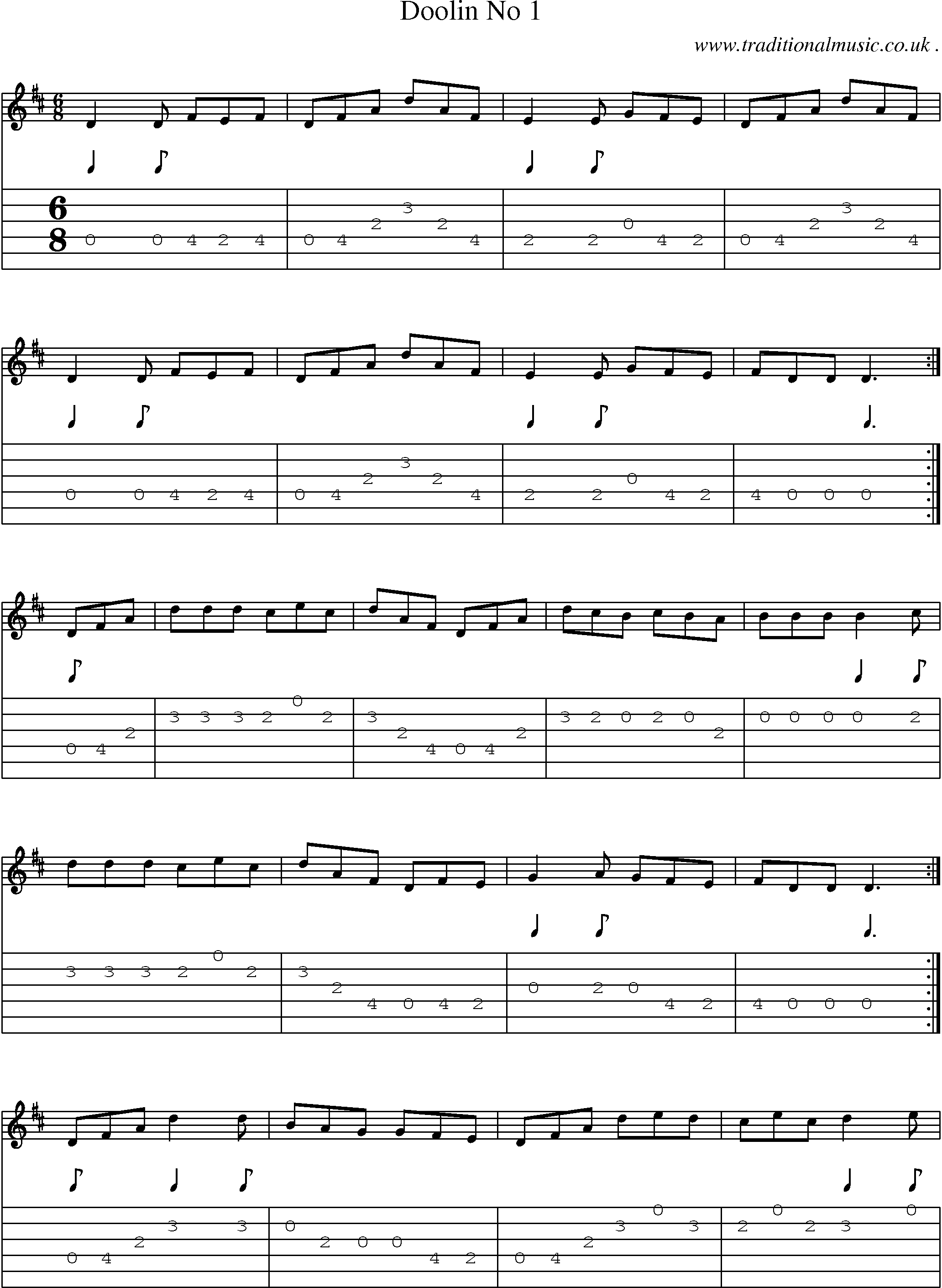 Sheet-Music and Guitar Tabs for Doolin No 1