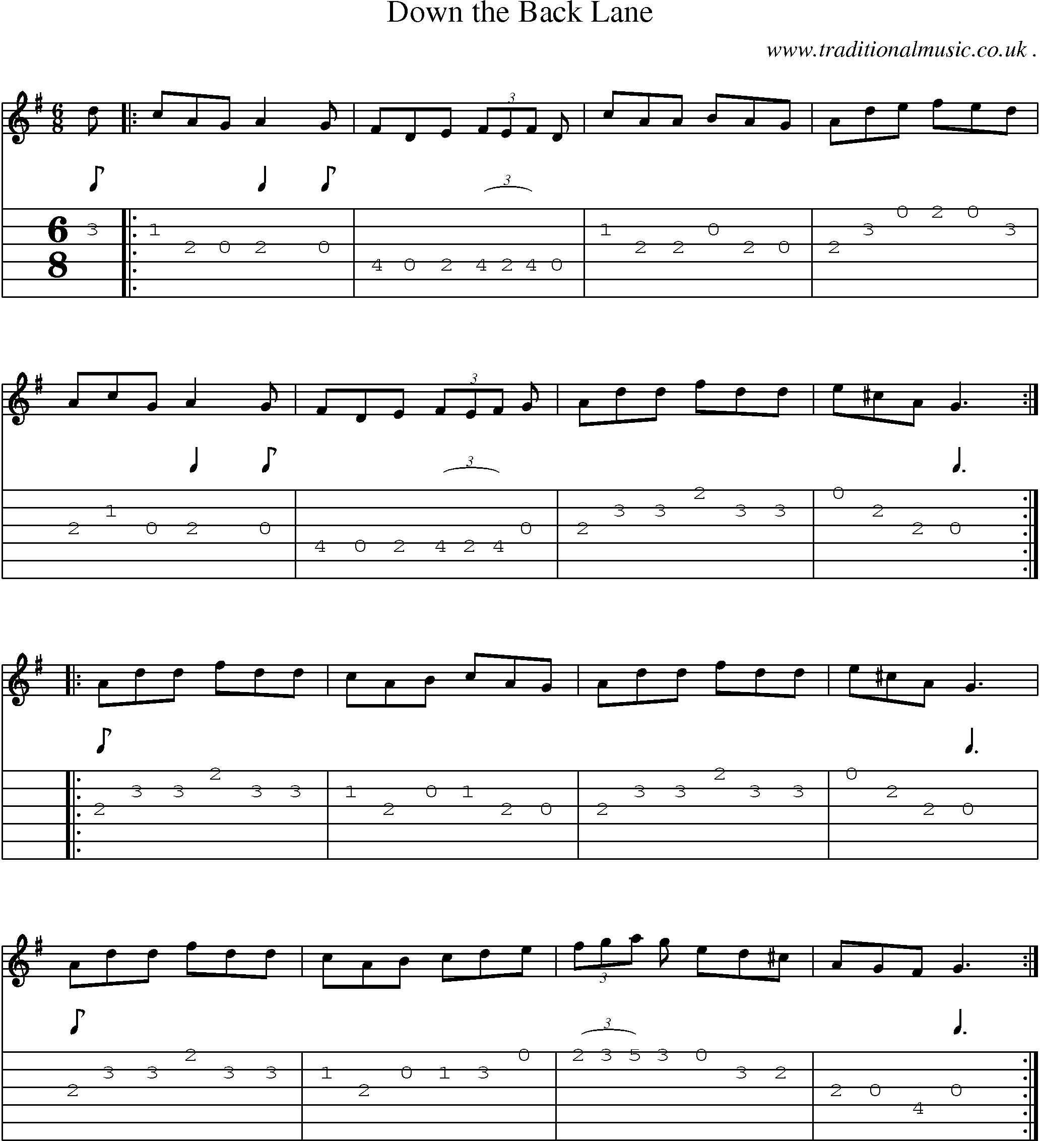 Sheet-Music and Guitar Tabs for Down The Back Lane