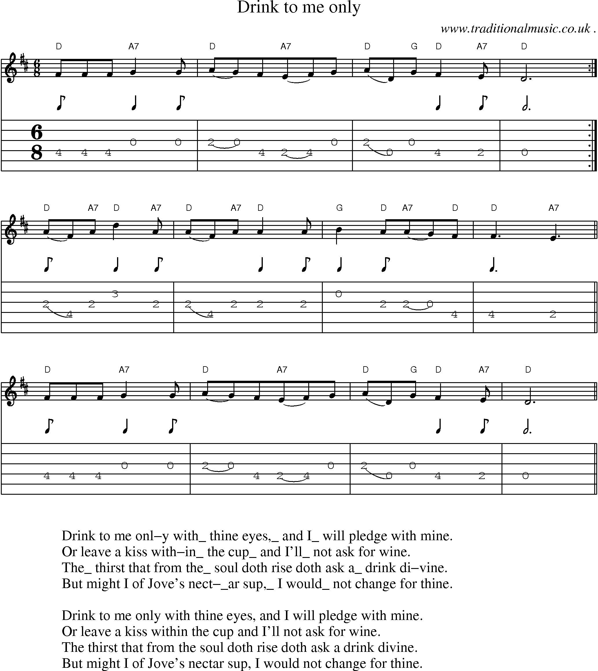 Sheet-Music and Guitar Tabs for Drink To Me Only