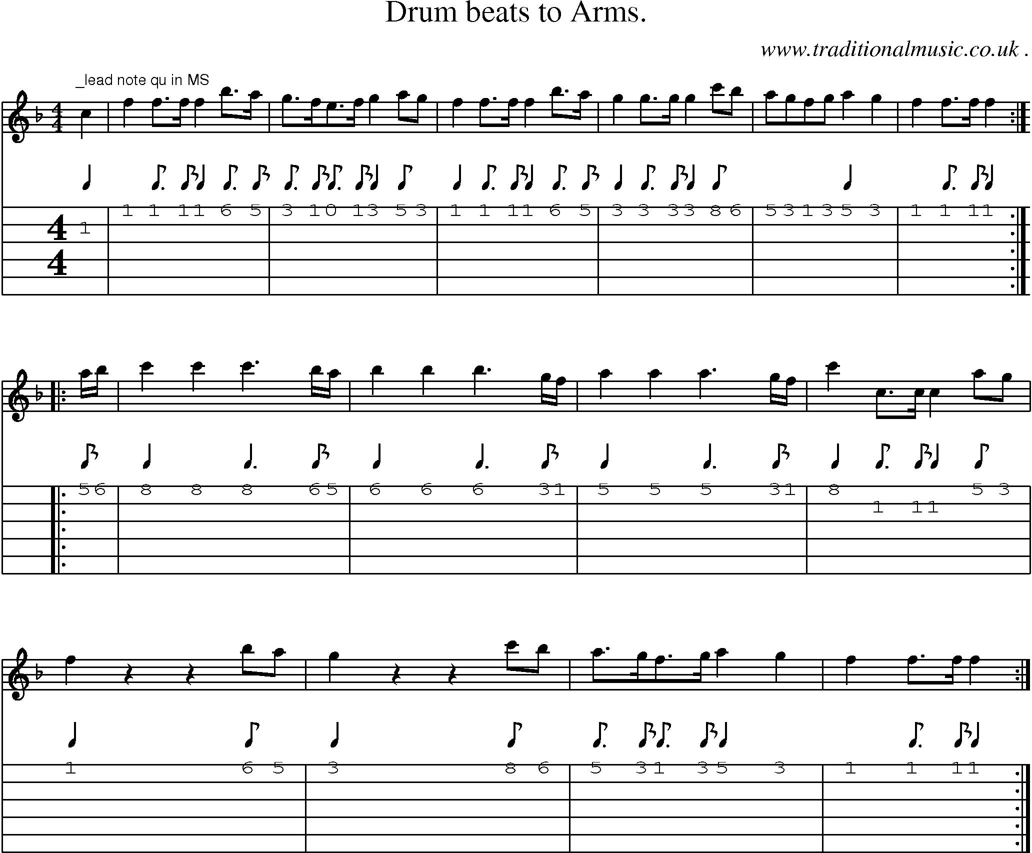 Sheet-Music and Guitar Tabs for Drum Beats To Arms