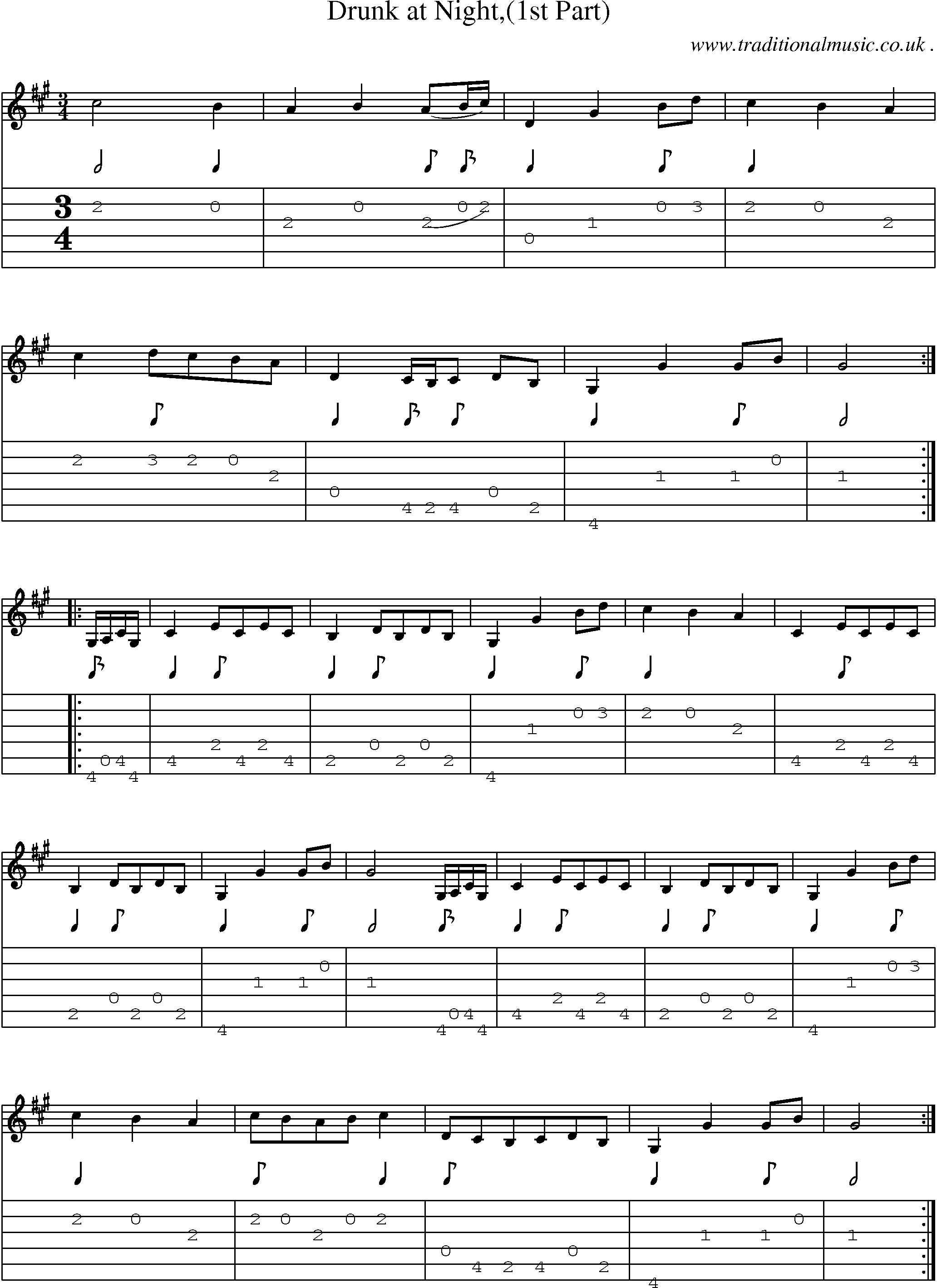 Sheet-Music and Guitar Tabs for Drunk At Night(1st Part)