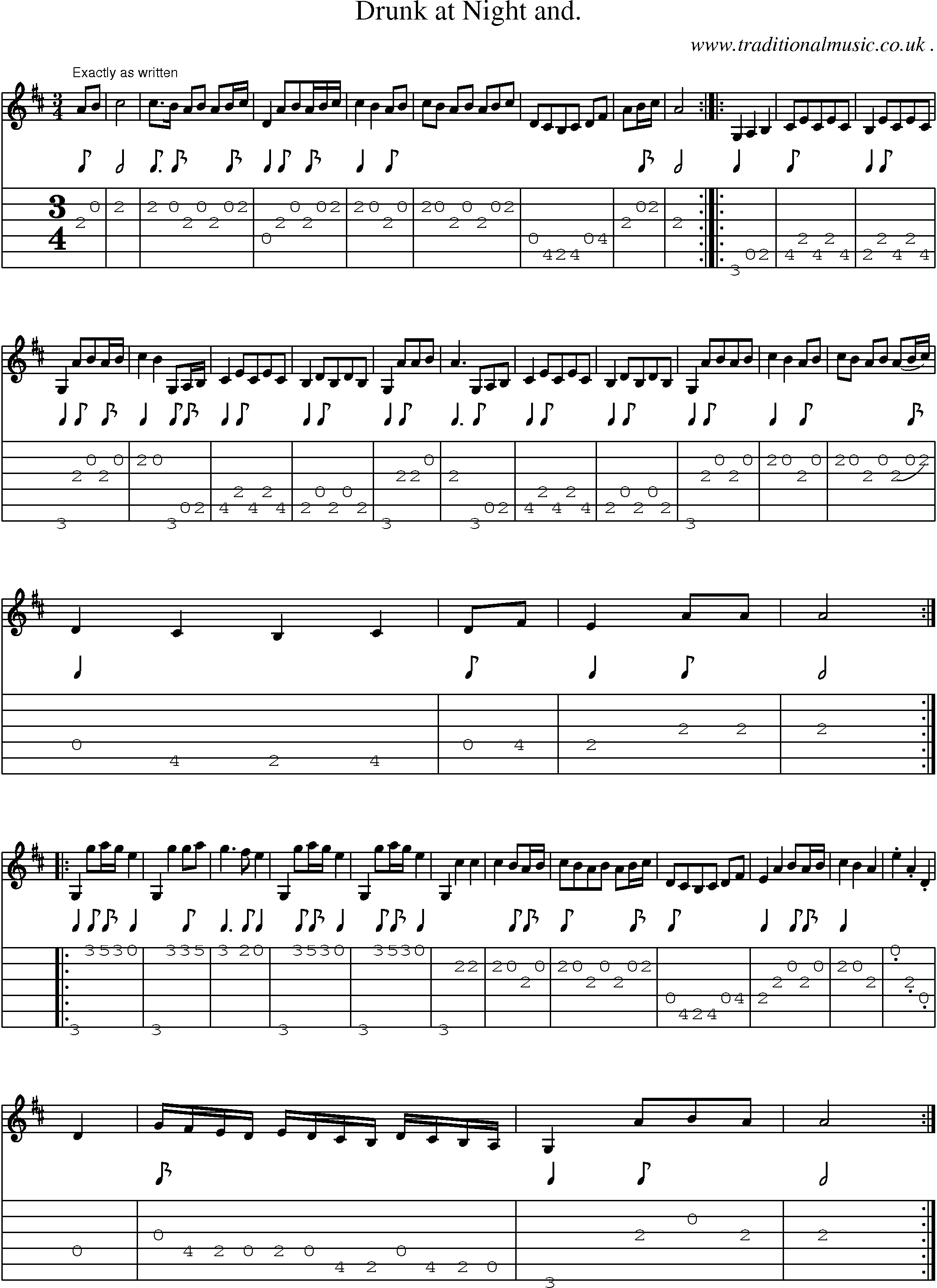 Sheet-Music and Guitar Tabs for Drunk At Night And