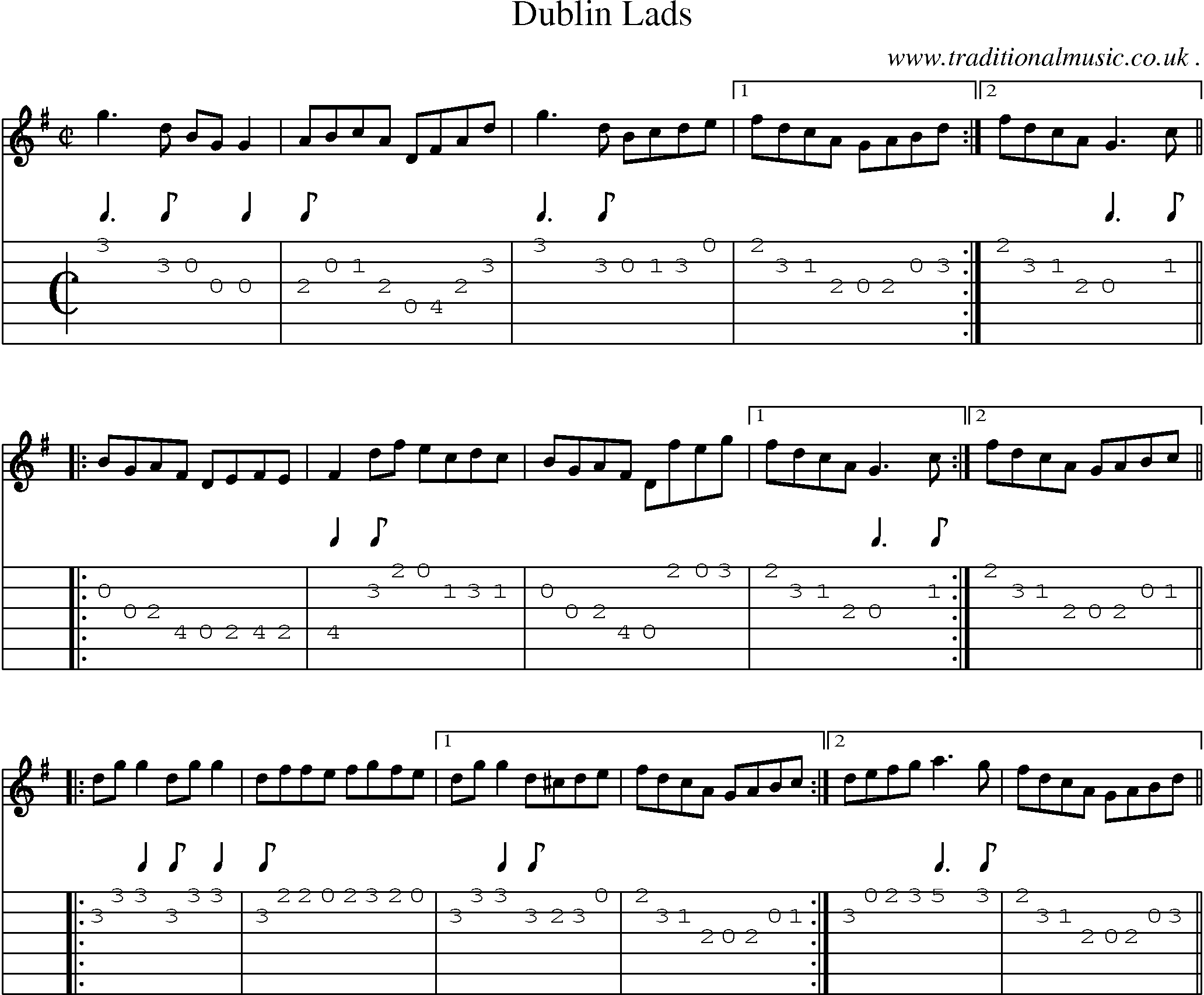 Sheet-Music and Guitar Tabs for Dublin Lads