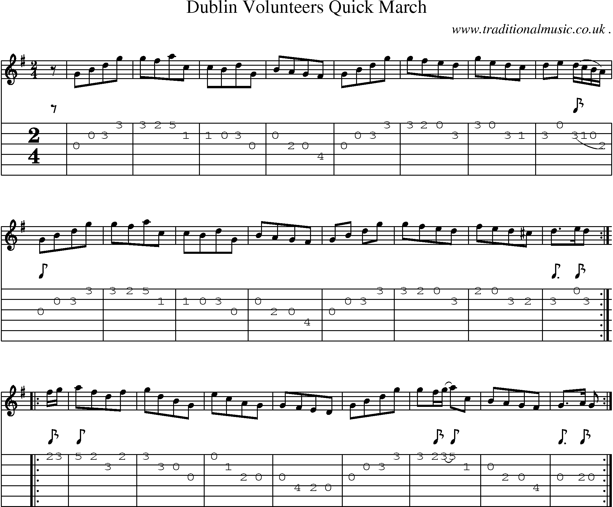 Sheet-Music and Guitar Tabs for Dublin Volunteers Quick March
