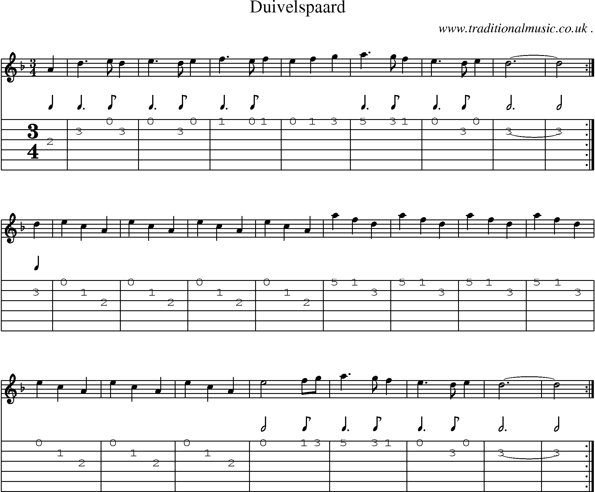 Sheet-Music and Guitar Tabs for Duivelspaard