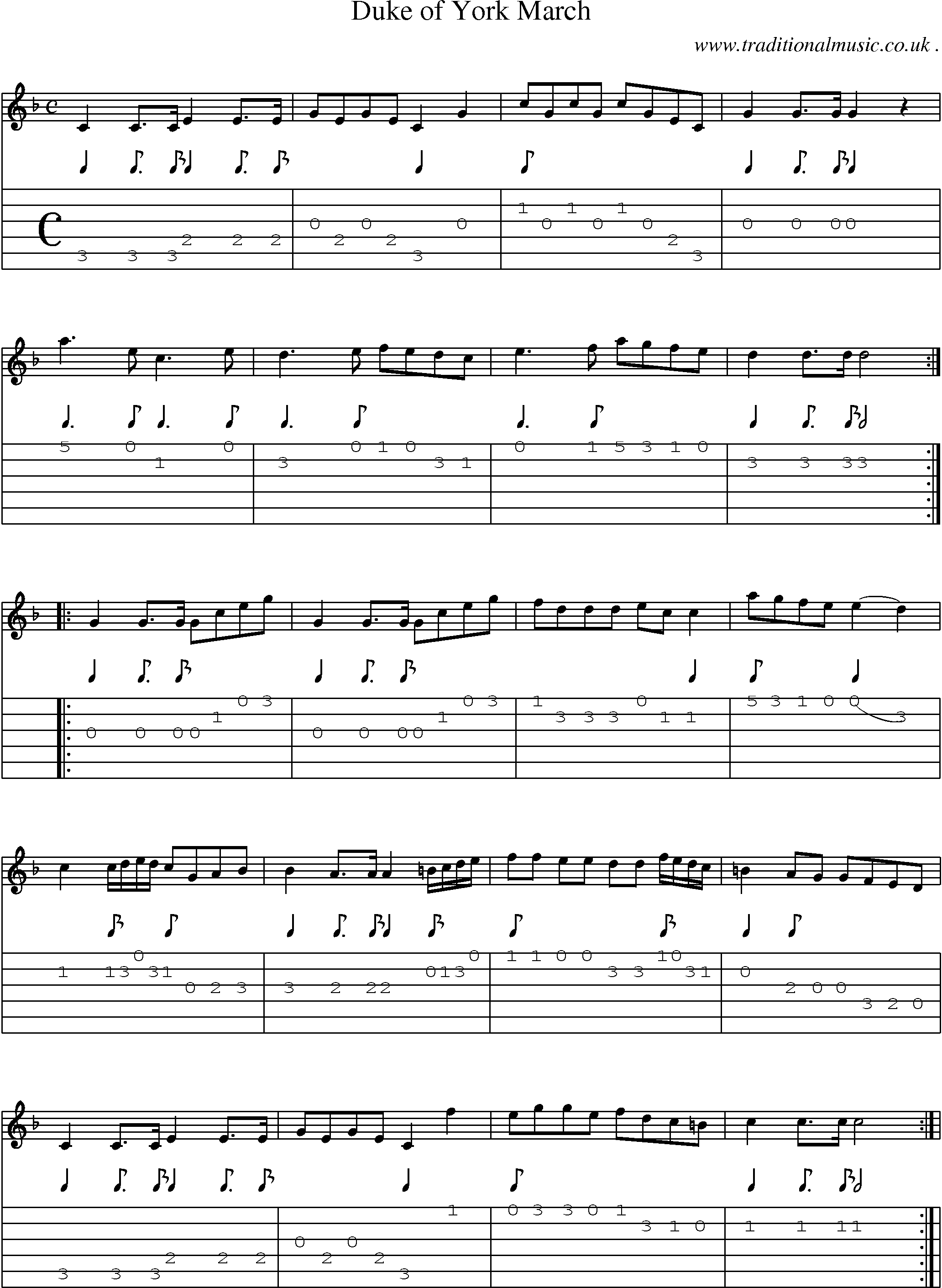 Sheet-Music and Guitar Tabs for Duke Of York March