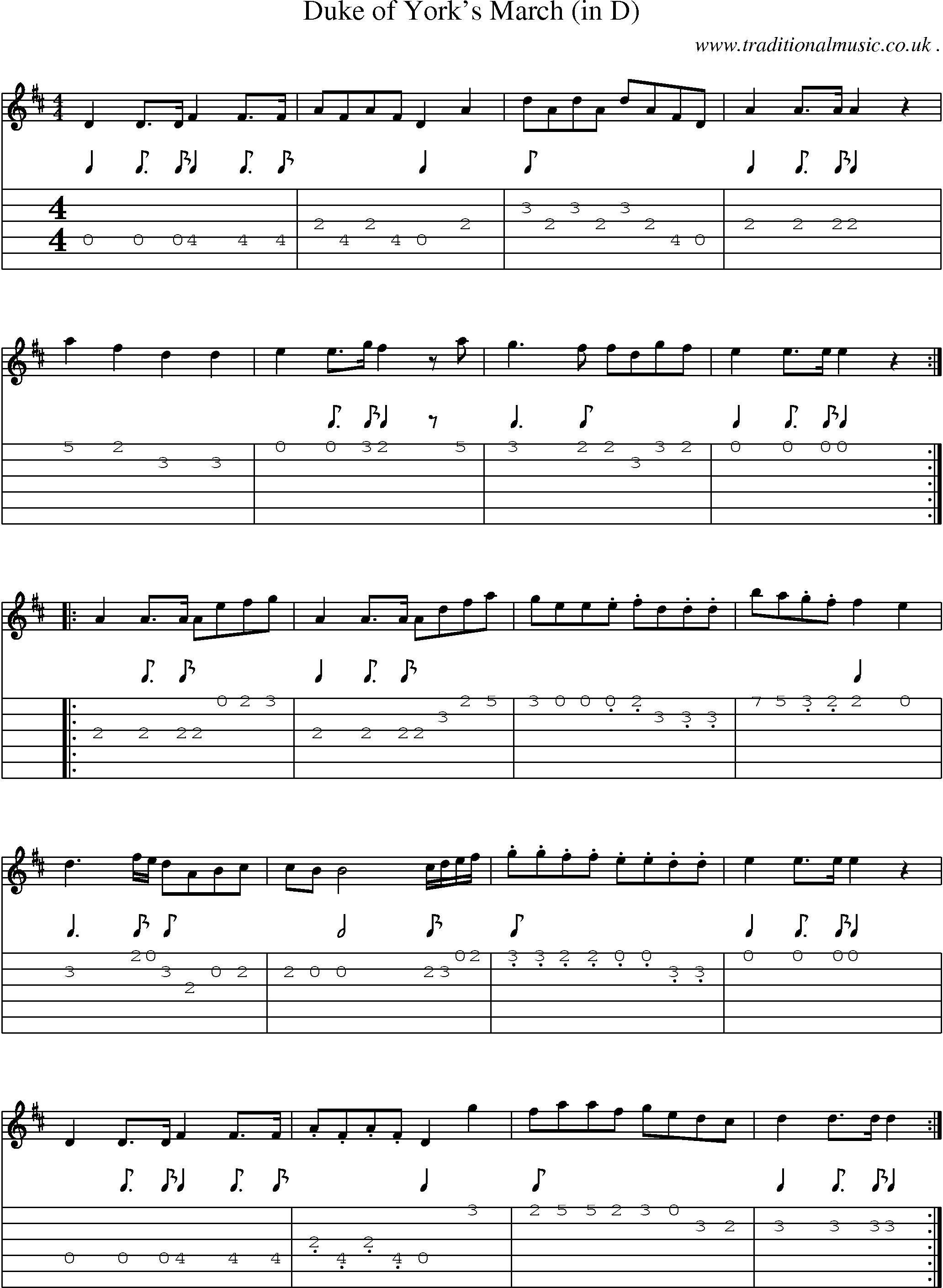 Sheet-Music and Guitar Tabs for Duke Of Yorks March (in D)