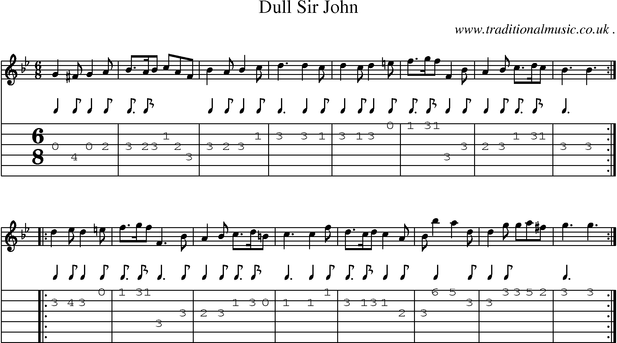 Sheet-Music and Guitar Tabs for Dull Sir John