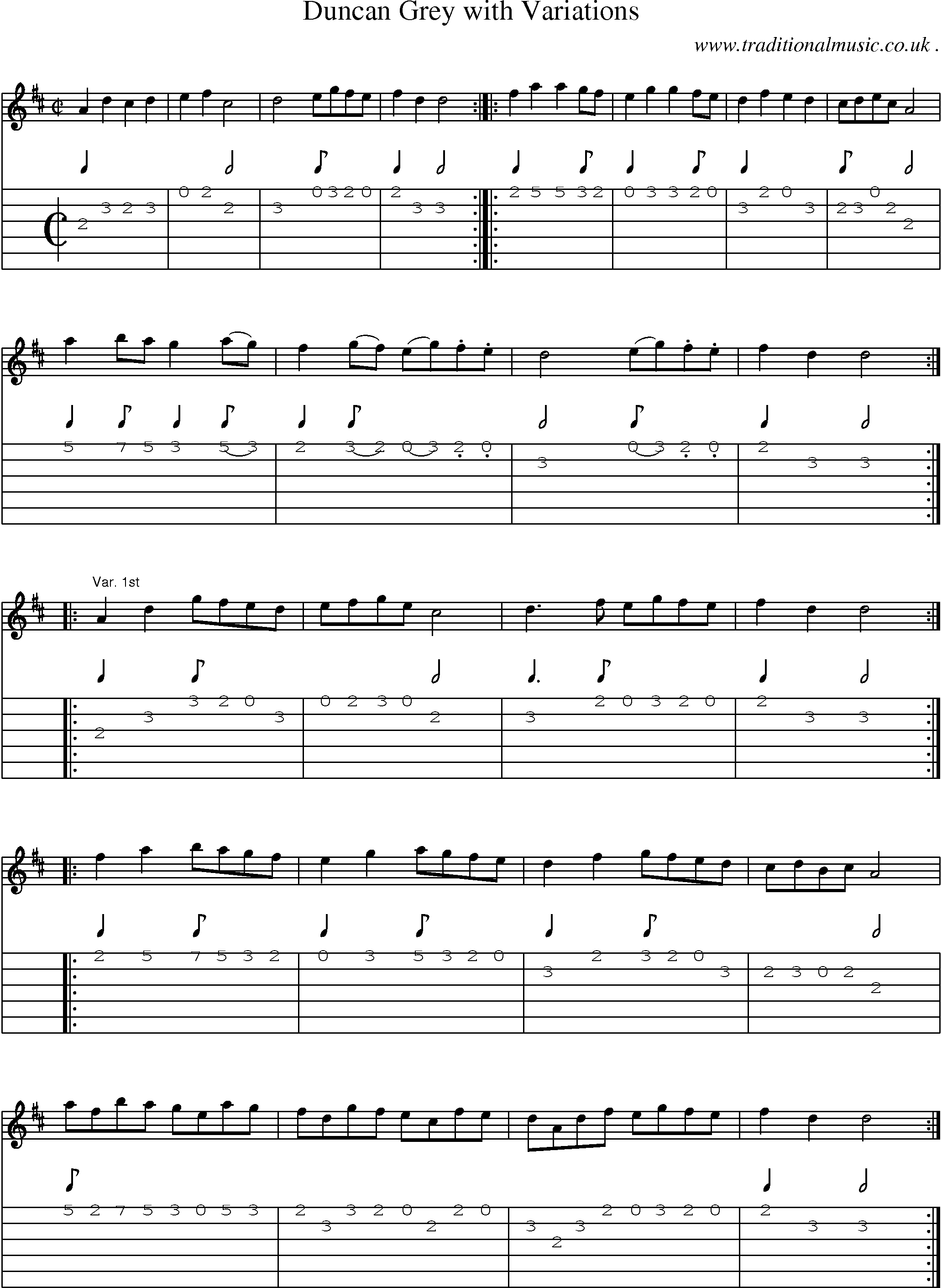 Sheet-Music and Guitar Tabs for Duncan Grey With Variations