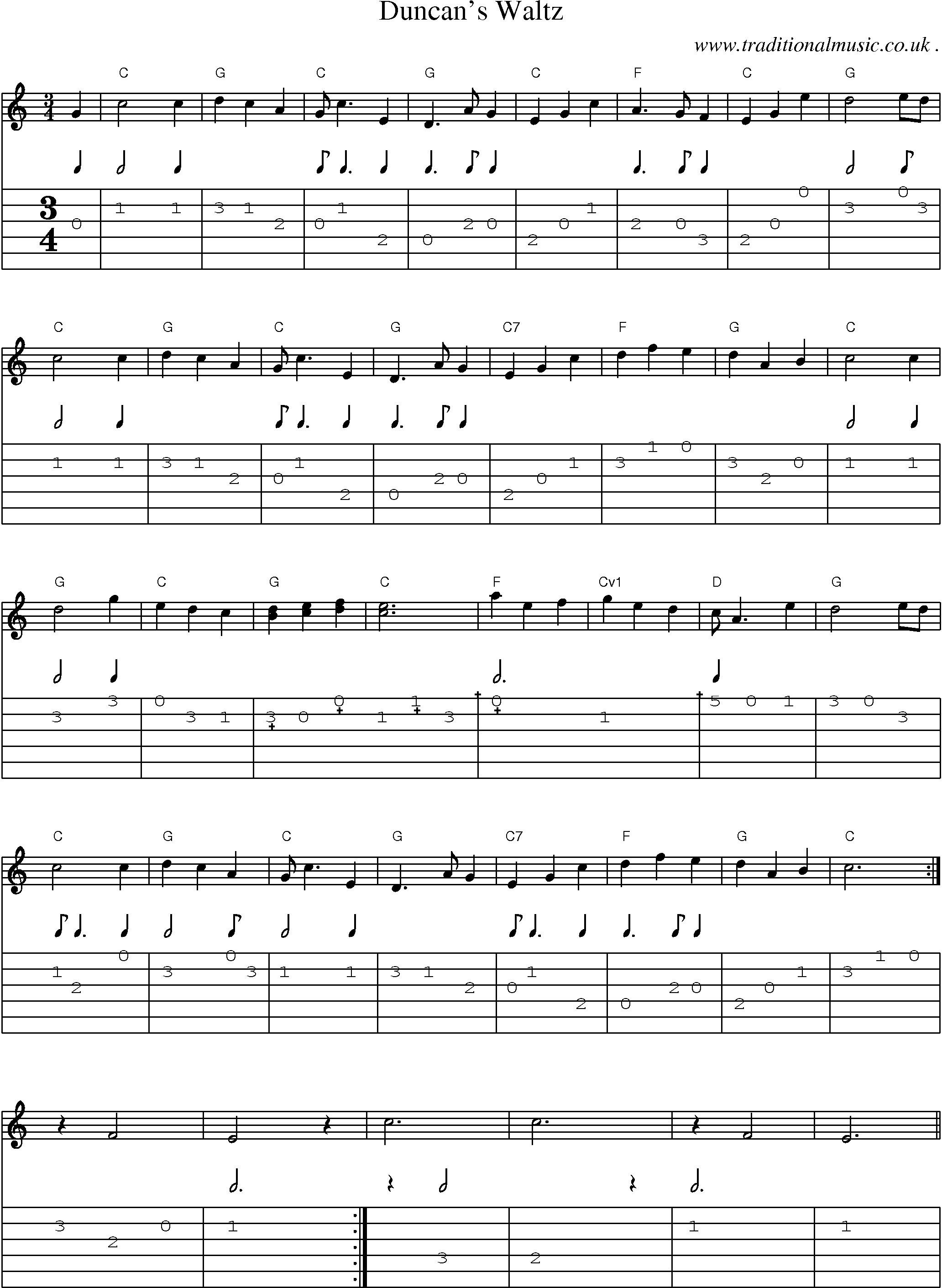 Sheet-Music and Guitar Tabs for Duncans Waltz