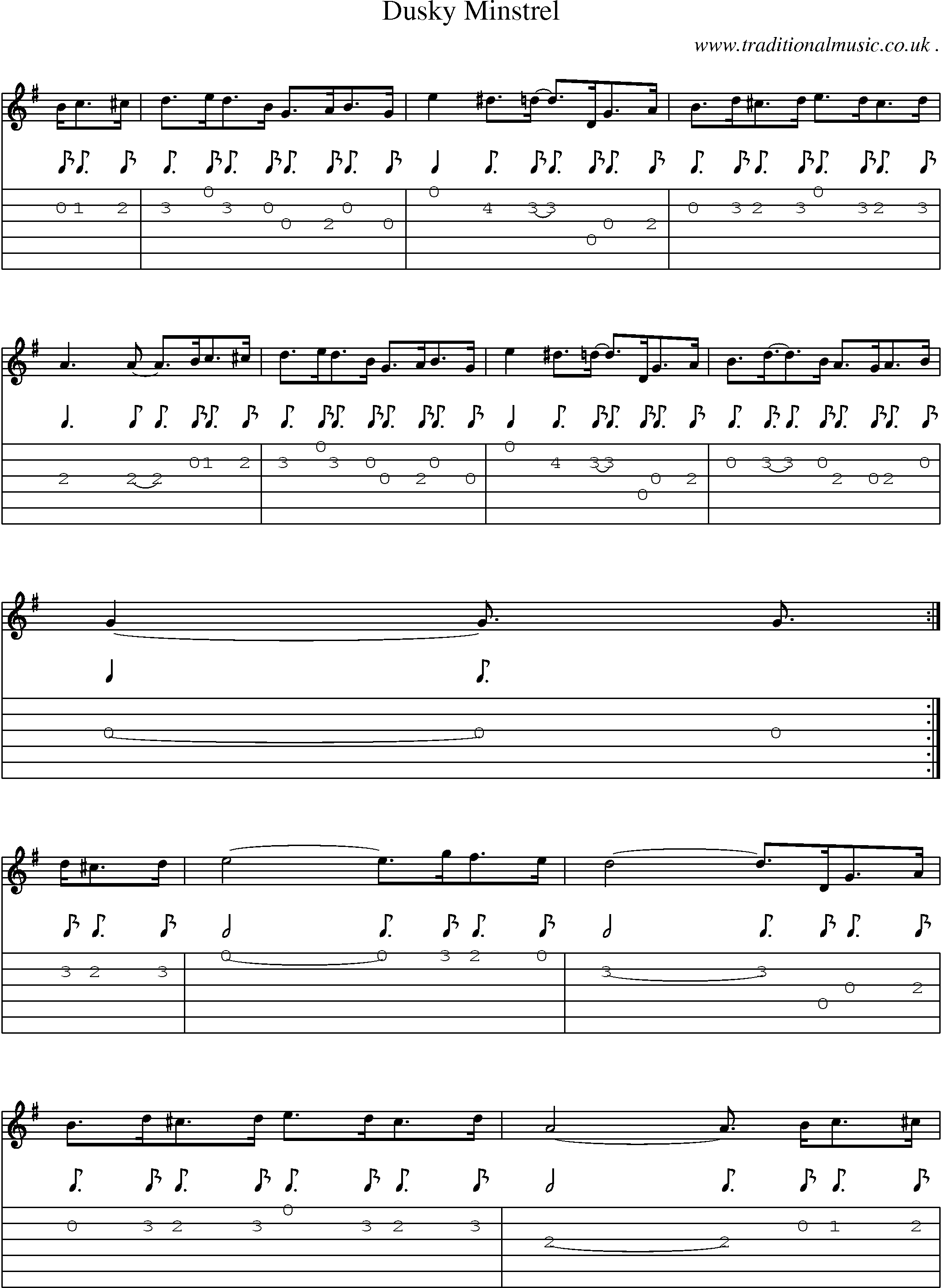 Sheet-Music and Guitar Tabs for Dusky Minstrel