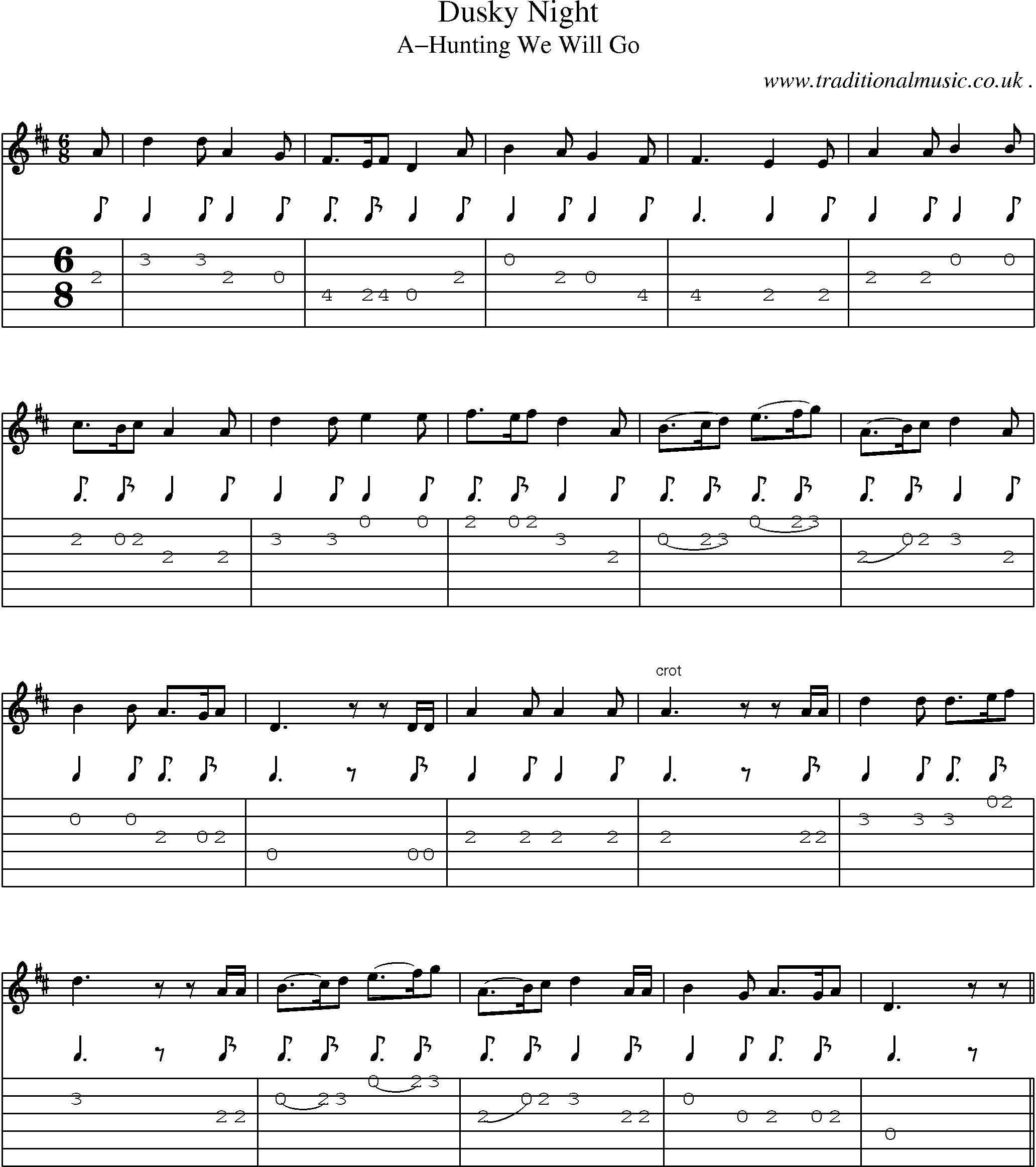 Sheet-Music and Guitar Tabs for Dusky Night
