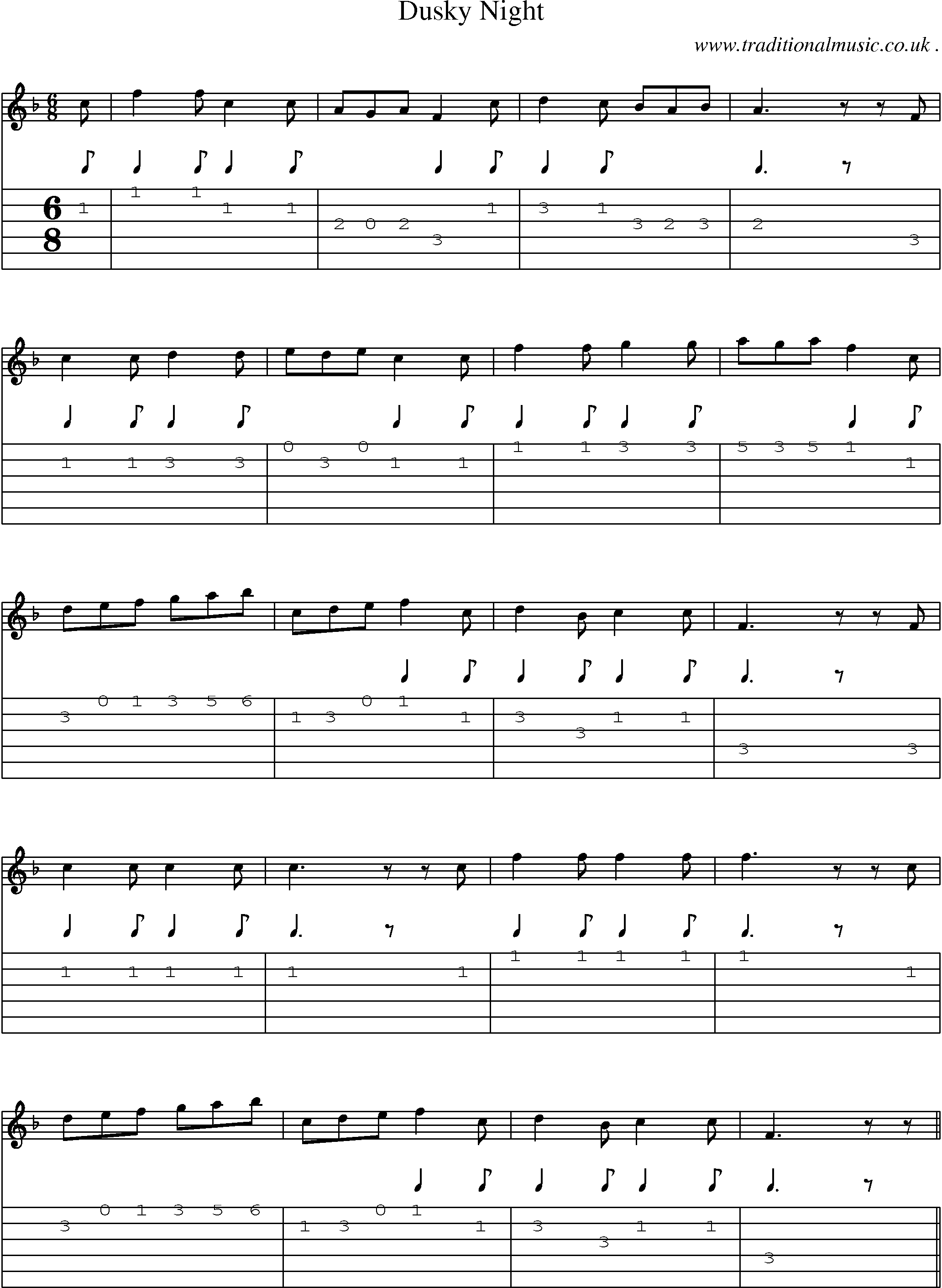 Sheet-Music and Guitar Tabs for Dusky Night 