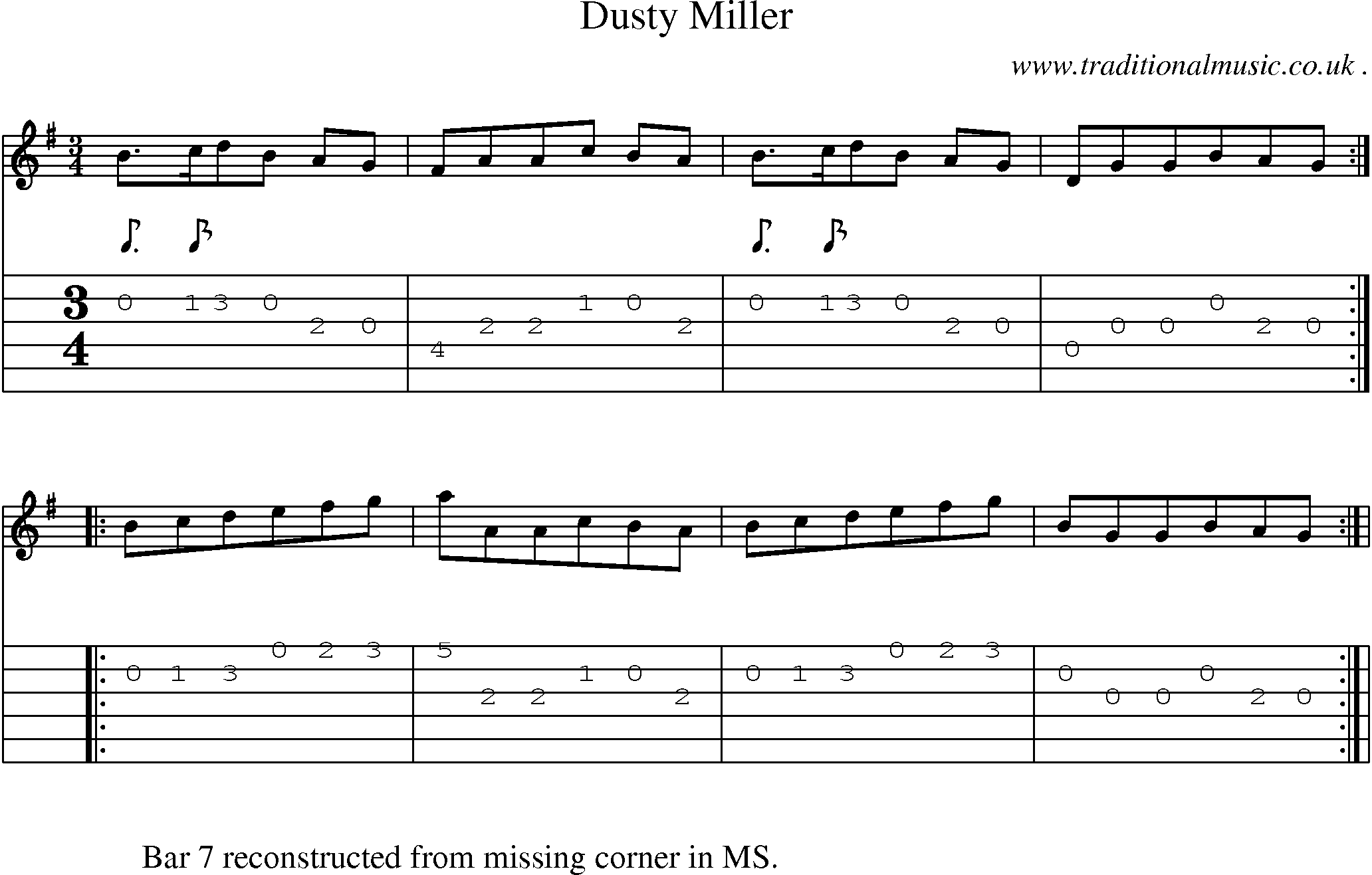 Sheet-Music and Guitar Tabs for Dusty Miller
