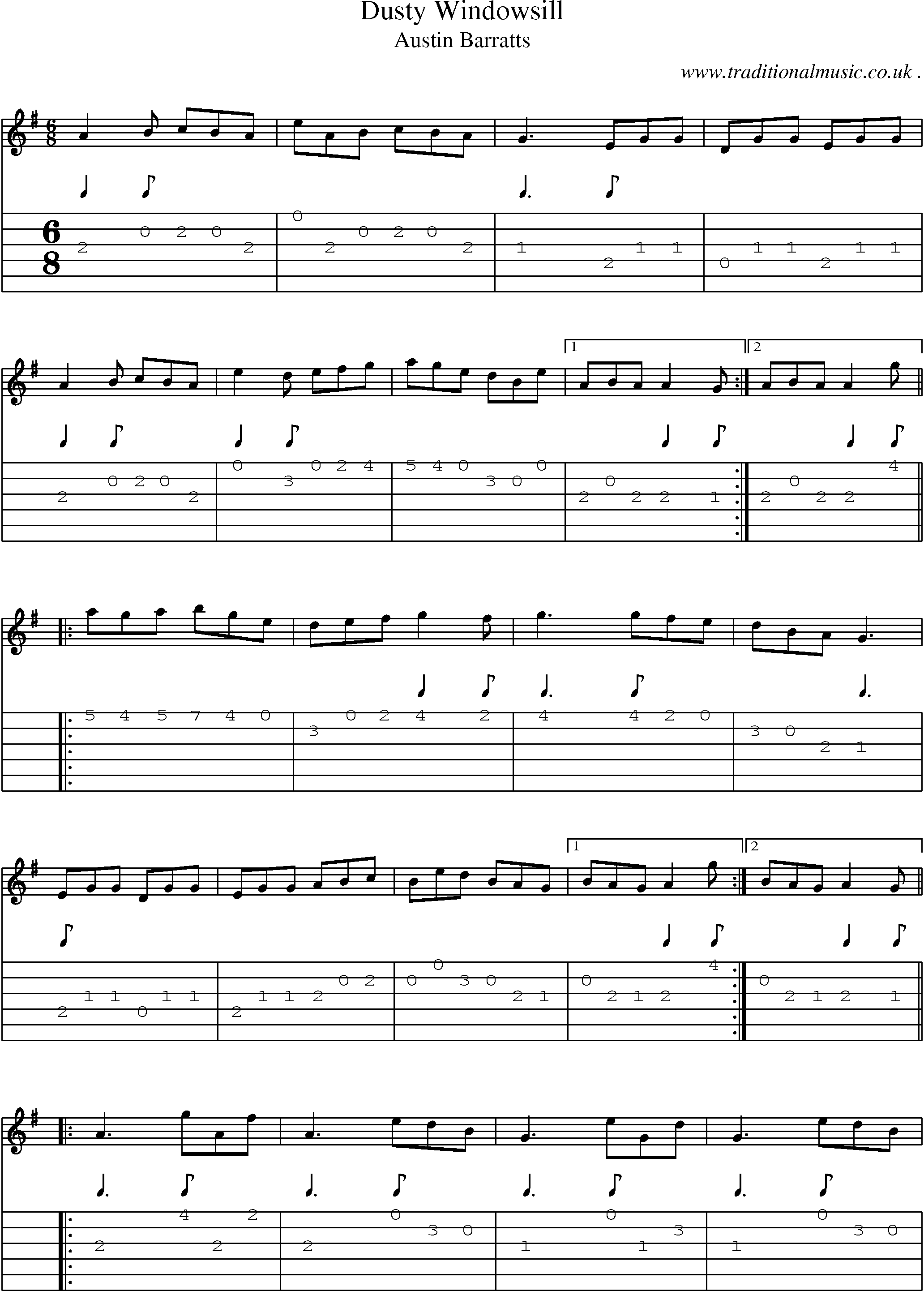 Sheet-Music and Guitar Tabs for Dusty Windowsill
