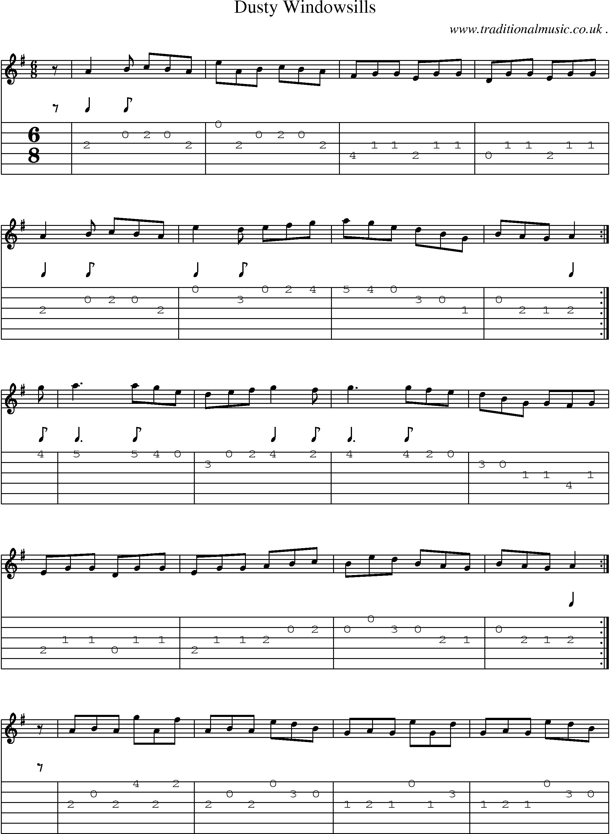 Sheet-Music and Guitar Tabs for Dusty Windowsills