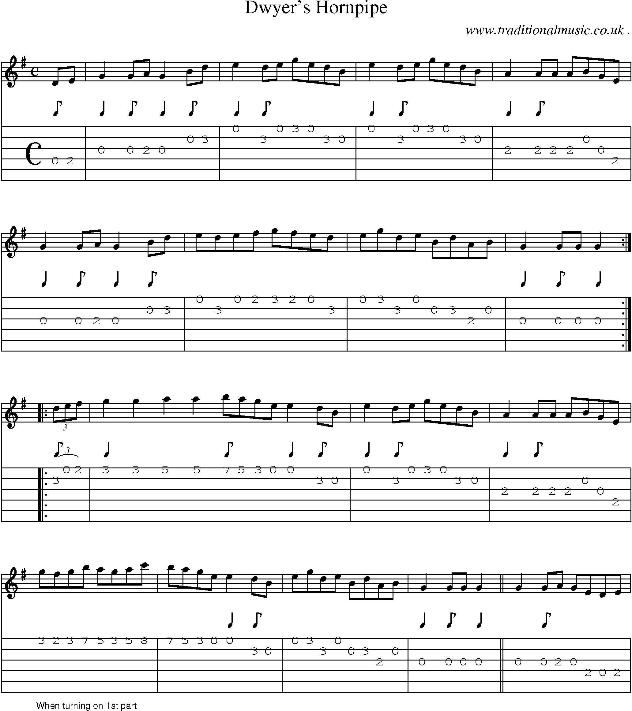 Sheet-Music and Guitar Tabs for Dwyers Hornpipe