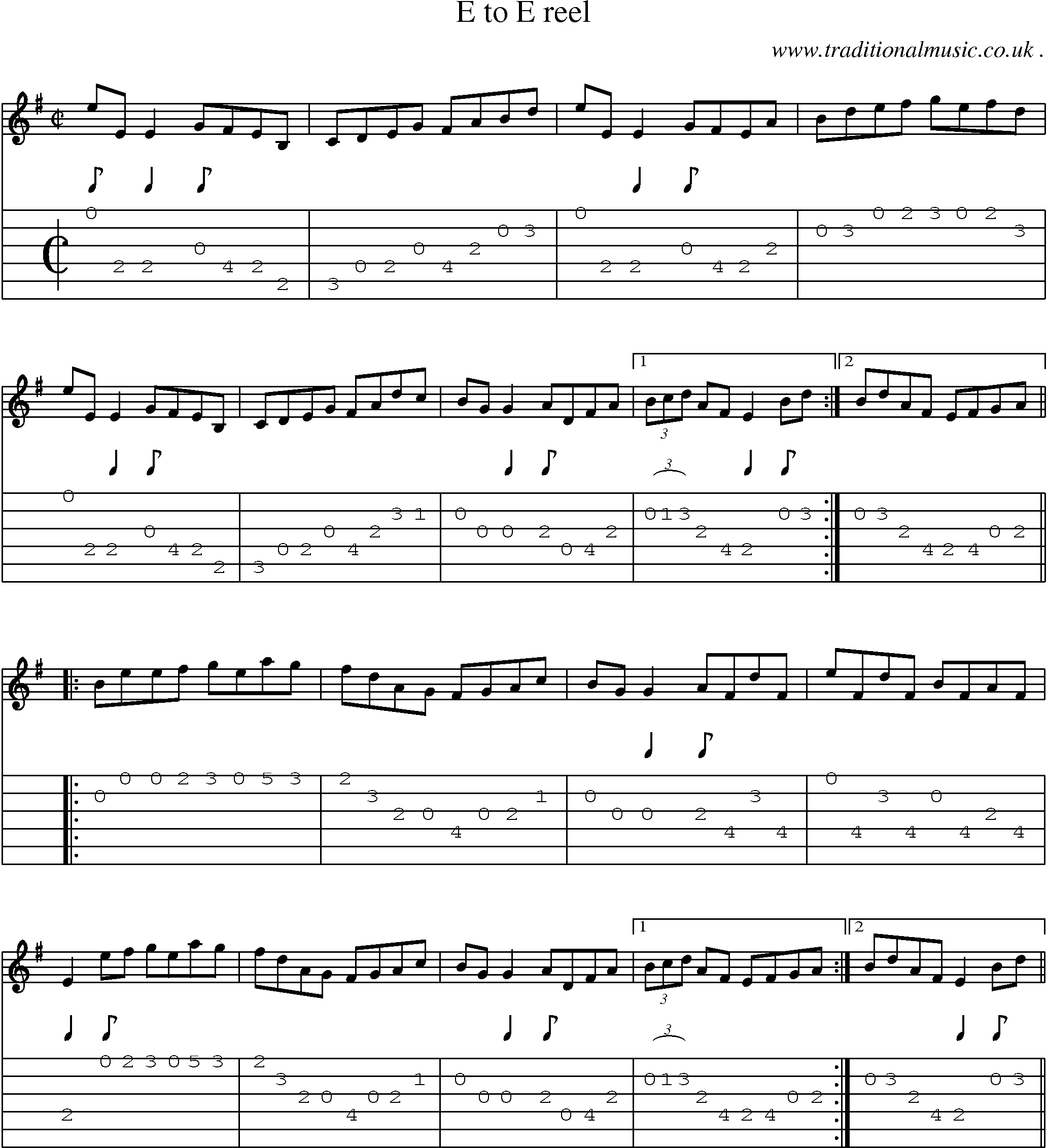 Sheet-Music and Guitar Tabs for E To E Reel