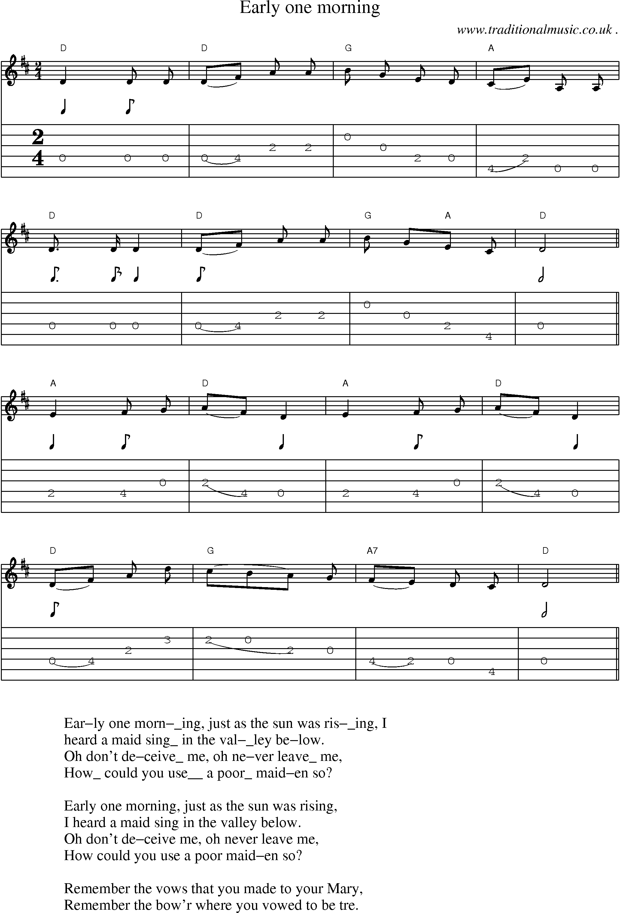 Sheet-Music and Guitar Tabs for Early One Morning